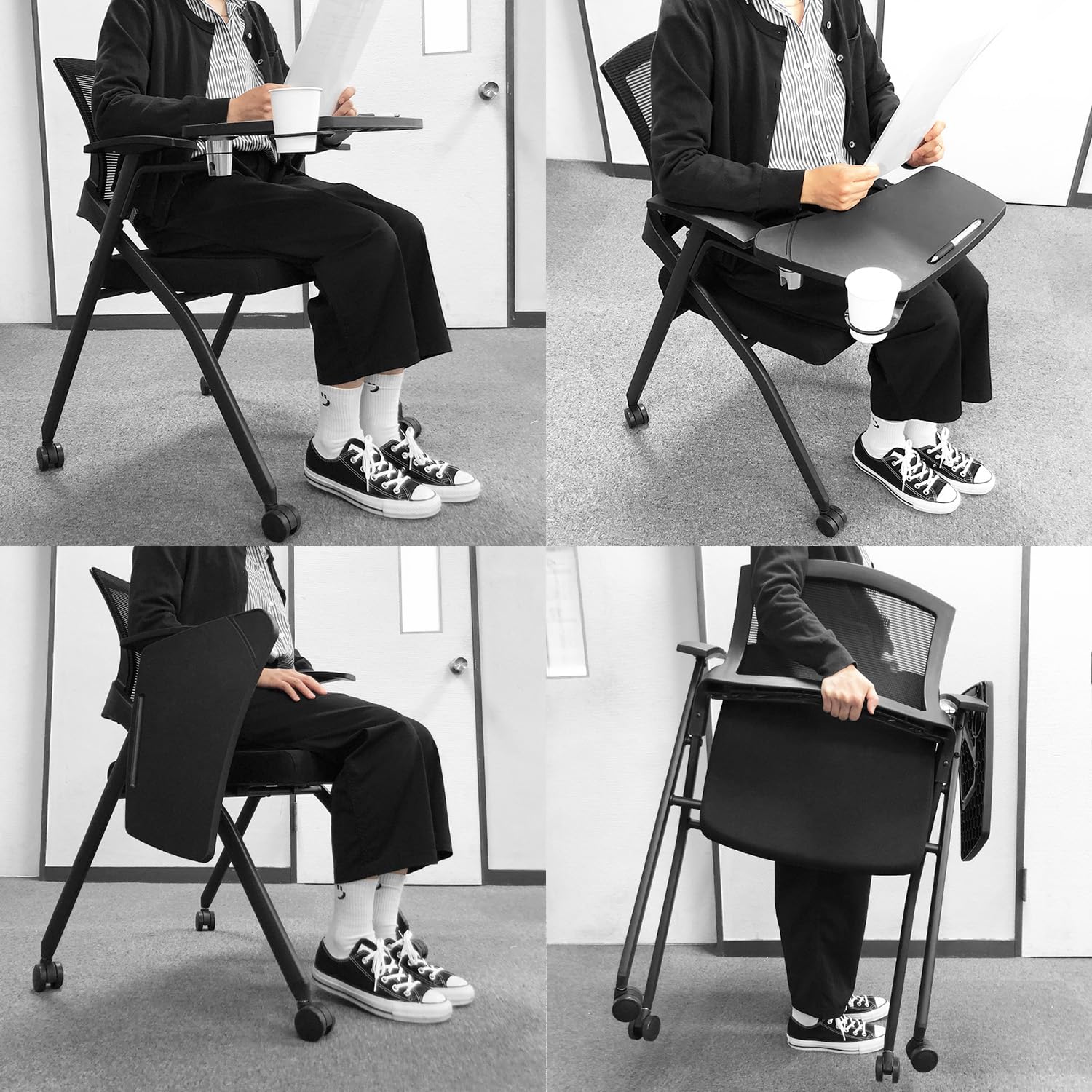 折りたたみ椅子 テーブル キャスター付き 完成品 セットあります 折りたたみチェア 背付き 組み立て不要 軽量 コンパクト 収納 会議 収納 パイプ椅子 パイプイス ミーティングチェア 椅子 チェア 学校 集会所 ミーティング [2]
