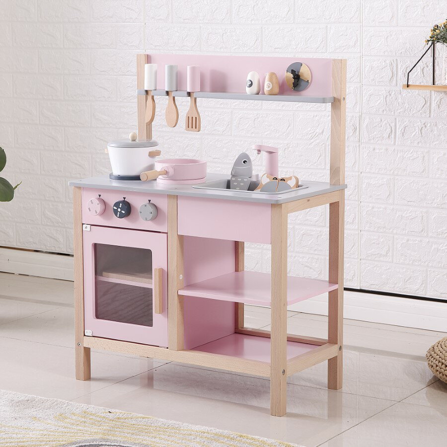 おままごとキッチン 木製 誕生日 台所 調理器具付 食材 知育玩具 コンロ ミニキッチン おもちゃキッチン