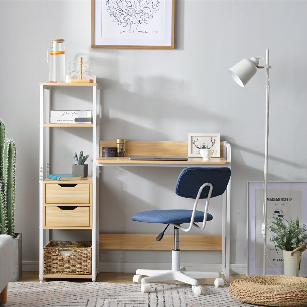 パソコンデスク 引き出し付き　3段シェルフ付 パソコンデスク 木製 ミシン台 書斎机 学習机 勉強机