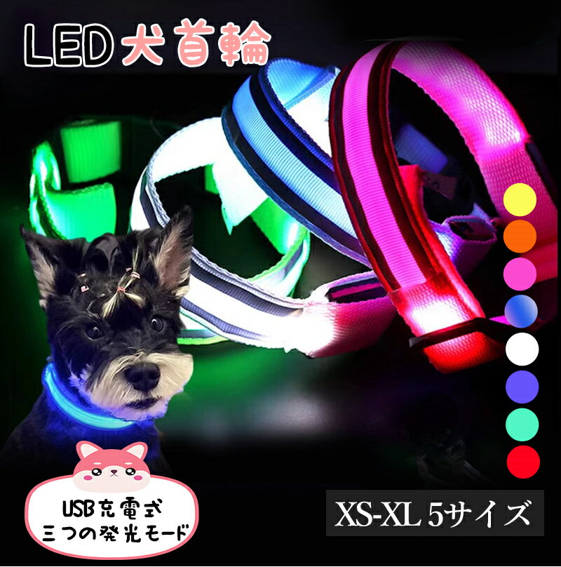 【新発売★レビュー特典付き】光る首輪 LED首輪 犬 光る 夜間 発光首輪 軽量 サイズ調整可 犬 光る 首輪..