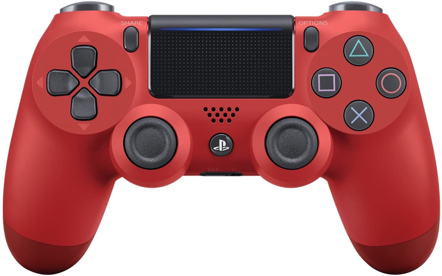 ワイヤレスコントローラー (DUALSHOCK 4) マグマ・レッド (CUH-ZCT2J11) 新品送料無料 本体前面のライトバーが発する光をタッチパッド上でも一筋のラインとして表示し、キャラクターの識別や体力状況などがをひと目で認識できる。Bluetooth通信に加えUSBケーブルでの通信にも対応し、有線によるボタン入力も可能。 2