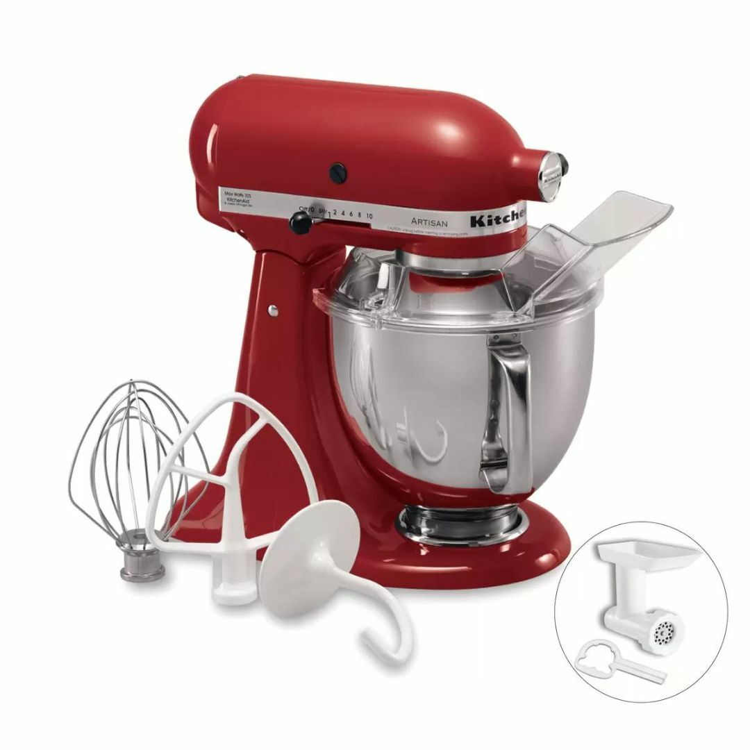 キッチンエイド アルチザン スタンドミキサー 4.8L レッド 9KSM162 ER KitchenAid フードグラインダー付き メーカー保証 ボウル容量 ミキサー プラネタリーミキシング 家庭用 手作り お菓子作りに 手作り 下ごしらえ パン ケーキ クッキー ドーナッツ