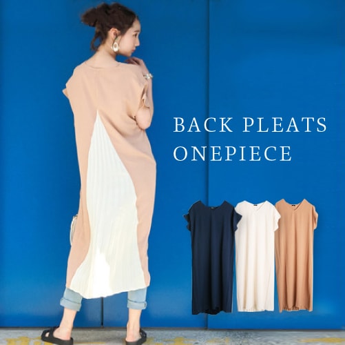 SALE！ 【ROM】バックプリーツ ワンピース ｜ 後ろプリーツワンピース ワンピ 布帛ワンピース プリーツ レディース ファッション 長袖 ロング丈 モカ 茶色 ブラウン 黒 ブラック ベージュ 柄 柄ワンピ ネイビー【ROM】のサムネイル