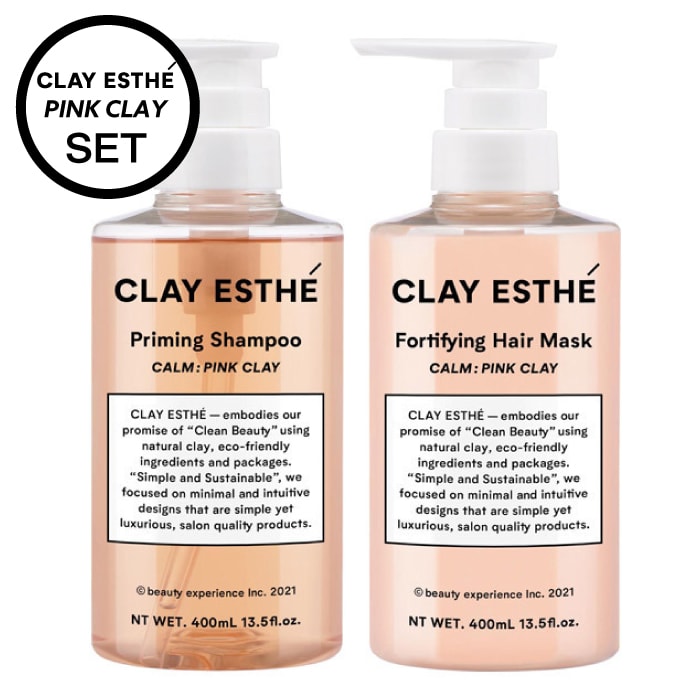 【 ボトルセット　PINK CLAY 】CLAY ESTHE クレイエステ プライミング シャンプー 　クレイエステ フォーティファイングヘアマスク ピンククレイ b-ex ビーエックス ビューティーエクスペリエンス　ヘアケア シャンプー パラベンフリー 合成着色料フリー