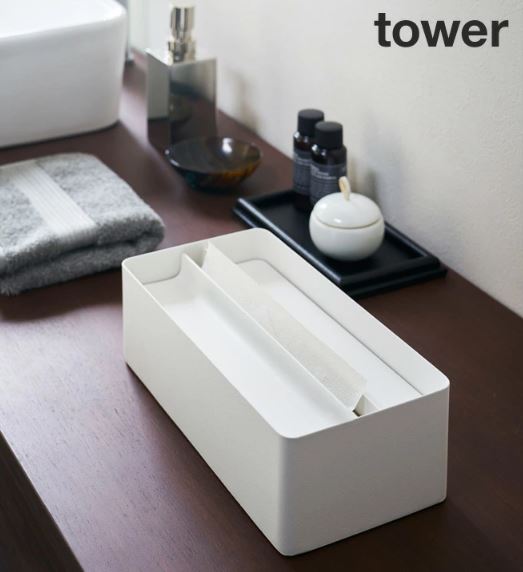 tower《 蓋付きペーパータオルケース タワー 》ティッシュケース ティッシュカバー ペーパータオルホルダー キッチンペーパー ティッシュボックス 収納 ふた付き 置き型 卓上 ケース ボックス リビング 洗面所 トイレ 4761 4762 ホワイト ブラック 山崎実業 YAMAZAKI NXT