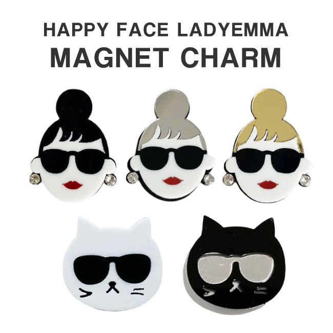 【NEW】LADYEMMA MAGNET マグネットチャーム　マスク　チャーム　強力磁石　アクセサリー　飾り　レディース　ファッション　小物アクセサリー　かわいい　マスク飾り　マスク用　可愛い　猫　ネコ　ねこ　動物　HAPPYFACE ハッピーフェイス　ハート　ゴールド　シルバー