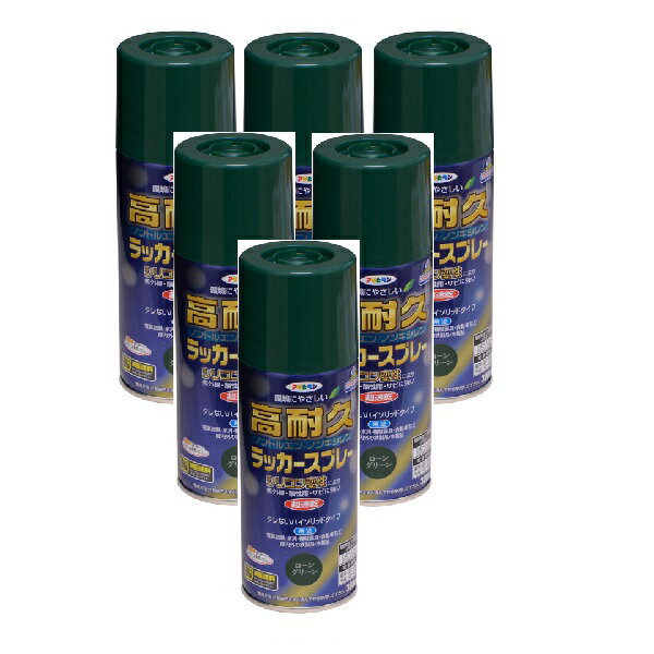 アサヒペン 高耐久ラッカースプレー 300ML ローングリーン 内箱入り6本セット