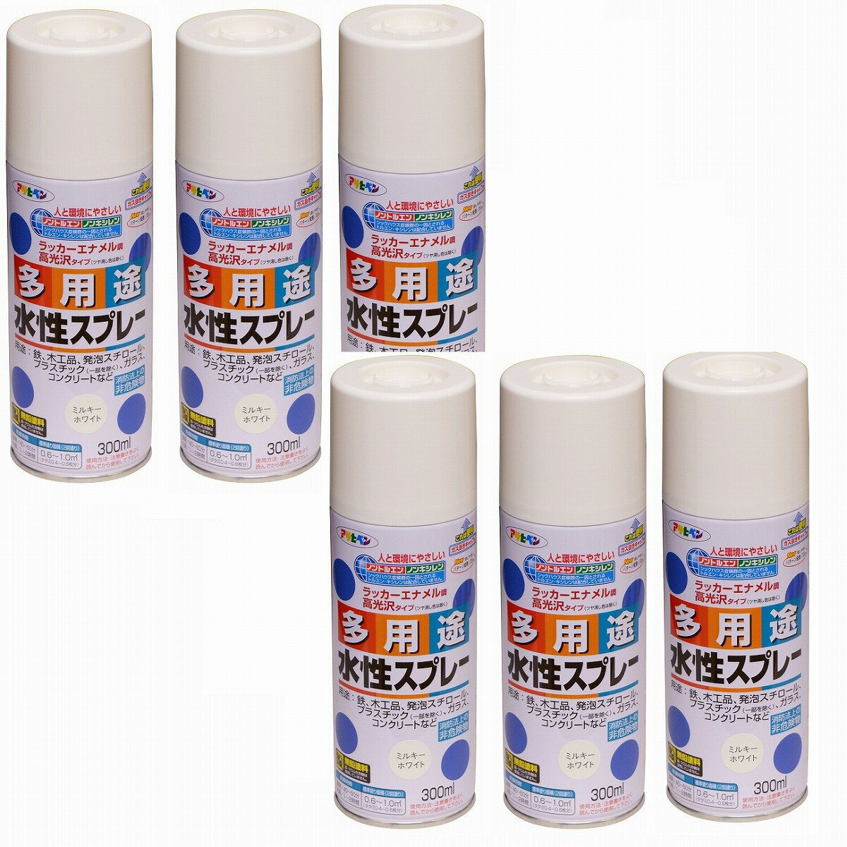 アサヒペン 水性多用途スプレー 300ML ミルキーホワイト 内箱入り6本セット