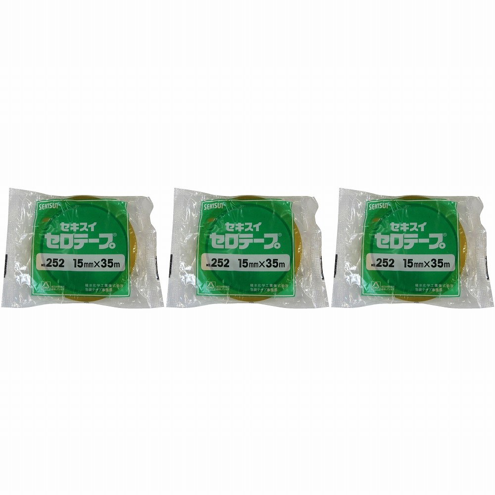 積水マテリアルソリューションズ - セロテープ No.252(15mm×35m) - C10BX02 特長 ●高品質の根強いロングセラー商品です。●パルプから生まれた天然素材を使った、地球にやさしいテープです。●焼却された場合でも有害ガスの発生はなく、埋設処理をしても自然分解しますので安心してお使い頂けます。 仕様 ●粘着材：ゴム系粘着材●基材：セロハン ご注意 ●用途以外には使用しないで下さい。●注意事項を必ずお読み下さい。積水マテリアルソリューションズ - セロテープ No.252(15mm×35m) - C10BX02 特長 ●高品質の根強いロングセラー商品です。●パルプから生まれた天然素材を使った、地球にやさしいテープです。●焼却された場合でも有害ガスの発生はなく、埋設処理をしても自然分解しますので安心してお使い頂けます。 仕様 ●粘着材：ゴム系粘着材●基材：セロハン ご注意 ●用途以外には使用しないで下さい。●注意事項を必ずお読み下さい。