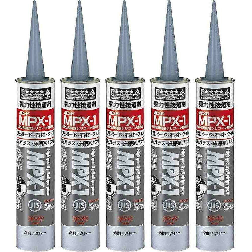 コニシ - ボンド MPX-1 グレー(333ml) 特長 ●健康住宅対応、弾力性、耐振性、耐熱、耐寒、簡単施工。●「ボンドTM工法」用接着剤。●衝撃や振動に対して割れやすい材料の接着。●熱膨張係数の異なる材料の接着。 仕様 ●成分：変成シリコーン樹脂系無溶剤形 ご注意 ●用途以外には使用しないで下さい。●目立たない箇所であらかじめ試してからご使用ください。●幼児の手の届くところに置かないでください。●高温多湿、直射日光のあたる所に保管しないでください。●注意事項を必ずお読み下さい。コニシ - ボンド MPX-1 グレー(333ml) 特長 ●健康住宅対応、弾力性、耐振性、耐熱、耐寒、簡単施工。●「ボンドTM工法」用接着剤。●衝撃や振動に対して割れやすい材料の接着。●熱膨張係数の異なる材料の接着。 仕様 ●成分：変成シリコーン樹脂系無溶剤形 ご注意 ●用途以外には使用しないで下さい。●目立たない箇所であらかじめ試してからご使用ください。●幼児の手の届くところに置かないでください。●高温多湿、直射日光のあたる所に保管しないでください。●注意事項を必ずお読み下さい。