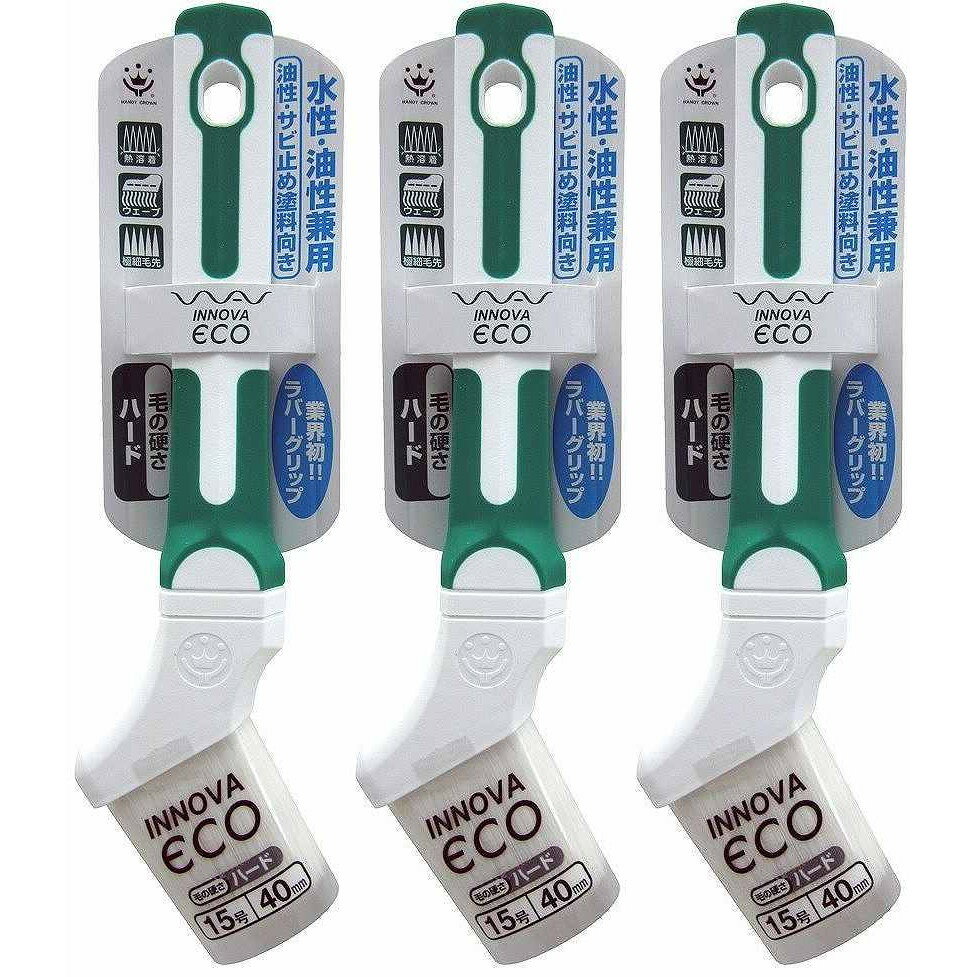 ハンディ・クラウン - INNOVA ECO刷毛 ハード 15号(40mm) 特長 ●業界初のウェーブ繊維を採用し、独自の製法で作り上げた刷毛です。●ウェーブ繊維は塗料の含み・吐き出しに優れており、圧倒的な作業効率と仕上がりを重視しております。●握りやすいラバーグリップを採用しております。●水性・油性・ニスすべての塗料に対応しております。●屋内から屋外まであらゆる塗装シーンに対応できます。 仕様 ●毛材：化繊100%●柄：PP、エラストマー ご注意 ●用途以外に使用しないでください。●毛払いをしないで使用しますと、抜け毛が塗装面に付着する場合がありますので、手で不要な毛を払ってから、ご使用ください。ハンディ・クラウン - INNOVA ECO刷毛 ハード 15号(40mm) 特長 ●業界初のウェーブ繊維を採用し、独自の製法で作り上げた刷毛です。●ウェーブ繊維は塗料の含み・吐き出しに優れており、圧倒的な作業効率と仕上がりを重視しております。●握りやすいラバーグリップを採用しております。●水性・油性・ニスすべての塗料に対応しております。●屋内から屋外まであらゆる塗装シーンに対応できます。 仕様 ●毛材：化繊100%●柄：PP、エラストマー ご注意 ●用途以外に使用しないでください。●毛払いをしないで使用しますと、抜け毛が塗装面に付着する場合がありますので、手で不要な毛を払ってから、ご使用ください。