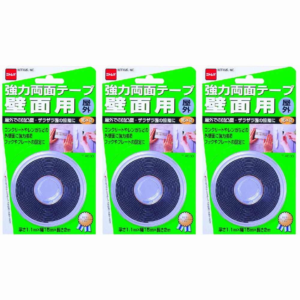 ニトムズ T4030強力両面テープ　壁面用屋外　15MMX2M T4030 3個セット