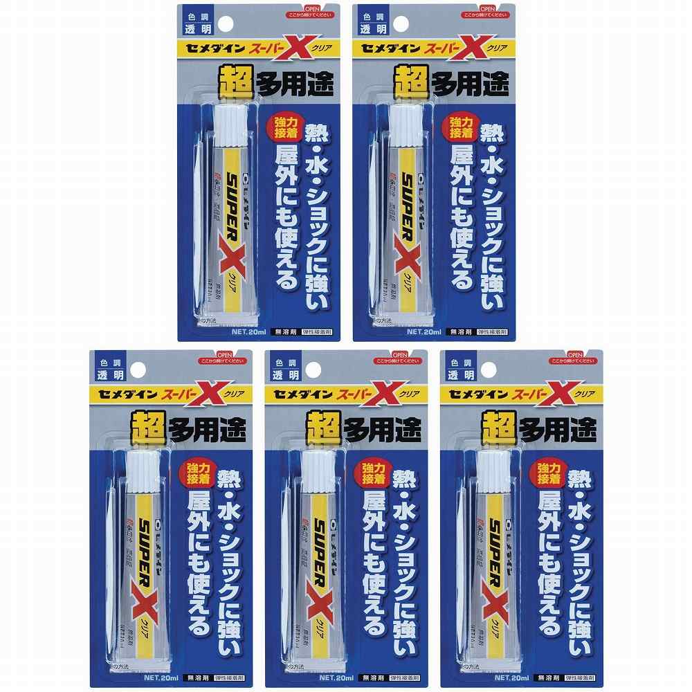 セメダイン - 超多用途接着剤 スーパーX クリア(20ml) - AX-038 特長 ●ショックに強い:接着層がショックを吸収。●ハガレにくい弾性接着剤。●熱・水に強い:屋外にも使え、-40120℃に適応。※水没する用途はNG。●凹凸面にもOK:溶剤を使用しないので肉やせしない接着剤。●垂直面にOK:タレが少なく、軽いものなら仮止め不要。※表札などは仮止めをする。 仕様 ●アクリル変成シリコン樹脂 ご注意 ●用途以外に使用しない。セメダイン - 超多用途接着剤 スーパーX クリア(20ml) - AX-038 特長 ●ショックに強い:接着層がショックを吸収。●ハガレにくい弾性接着剤。●熱・水に強い:屋外にも使え、-40120℃に適応。※水没する用途はNG。●凹凸面にもOK:溶剤を使用しないので肉やせしない接着剤。●垂直面にOK:タレが少なく、軽いものなら仮止め不要。※表札などは仮止めをする。 仕様 ●アクリル変成シリコン樹脂 ご注意 ●用途以外に使用しない。