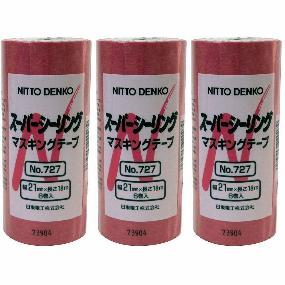 ニトムズ - スーパーシーリングテープ No.727(21mm×18m) 6巻入 特長 ●巻き戻し(展開)が軽く、作業性に優れています。●粗面・凹凸面へのなじみ、接着性に優れています。●ボード・ガラスへの接着性に優れ、のり残りがほとんどありません。●はがす時に切れにくく、プライマーの種類を選びません。 仕様 ●基材：和紙●粘着剤：アクリル系 ご注意 ●用途以外には使用しないで下さい。●目立たない箇所であらかじめ試してからご使用ください。●テープをはがす際はゆっくりとはがしてください。●幼児の手の届くところに置かないでください。●高温多湿、直射日光のあたる所に保管しないでください。●人体に貼らないで下さい。●注意事項を必ずお読み下さい。ニトムズ - スーパーシーリングテープ No.727(21mm×18m) 6巻入 特長 ●巻き戻し(展開)が軽く、作業性に優れています。●粗面・凹凸面へのなじみ、接着性に優れています。●ボード・ガラスへの接着性に優れ、のり残りがほとんどありません。●はがす時に切れにくく、プライマーの種類を選びません。 仕様 ●基材：和紙●粘着剤：アクリル系 ご注意 ●用途以外には使用しないで下さい。●目立たない箇所であらかじめ試してからご使用ください。●テープをはがす際はゆっくりとはがしてください。●幼児の手の届くところに置かないでください。●高温多湿、直射日光のあたる所に保管しないでください。●人体に貼らないで下さい。●注意事項を必ずお読み下さい。