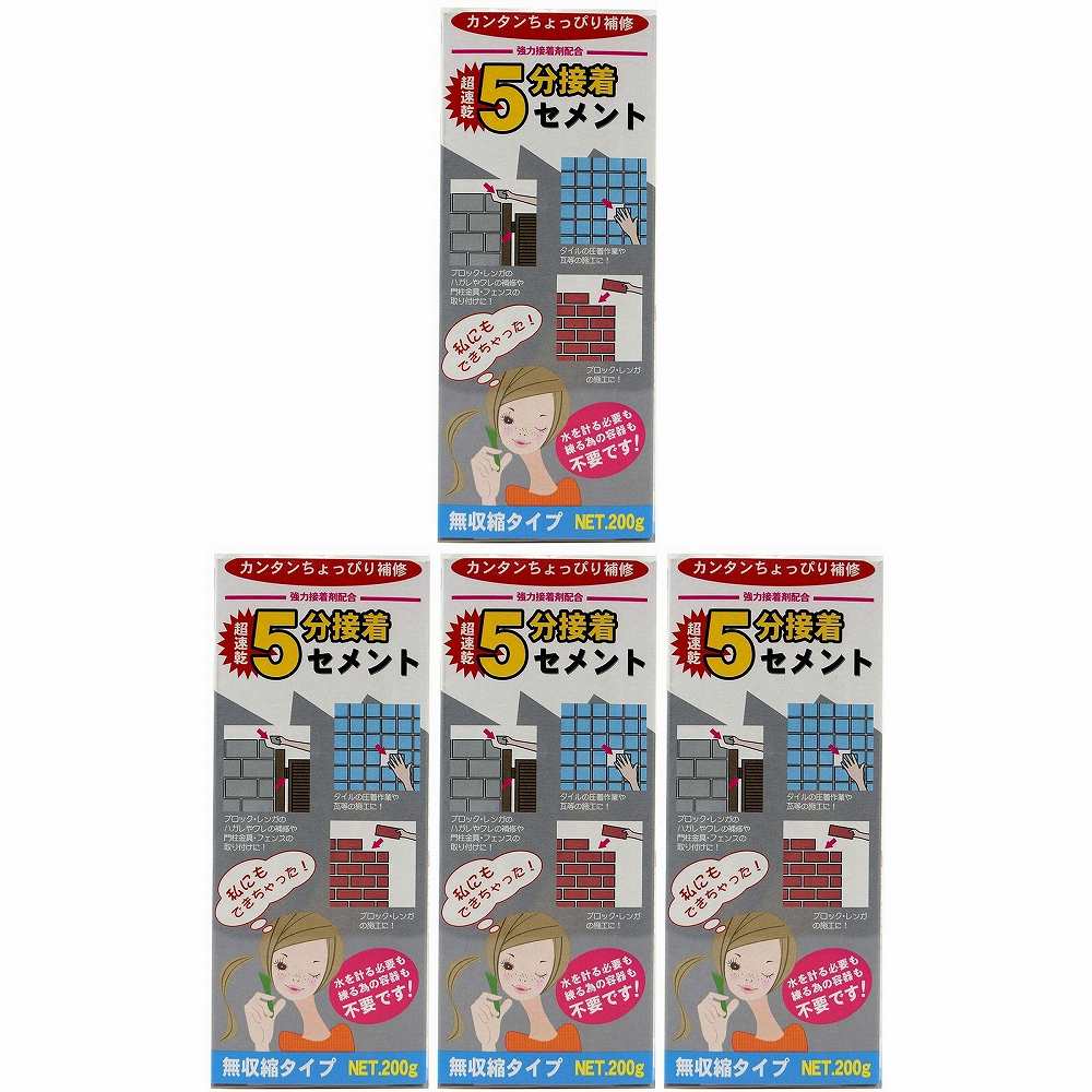 家庭化学工業 - かんたんちょこっと補修シリーズ - 超速乾5分接着セメント - 200g 4個セット