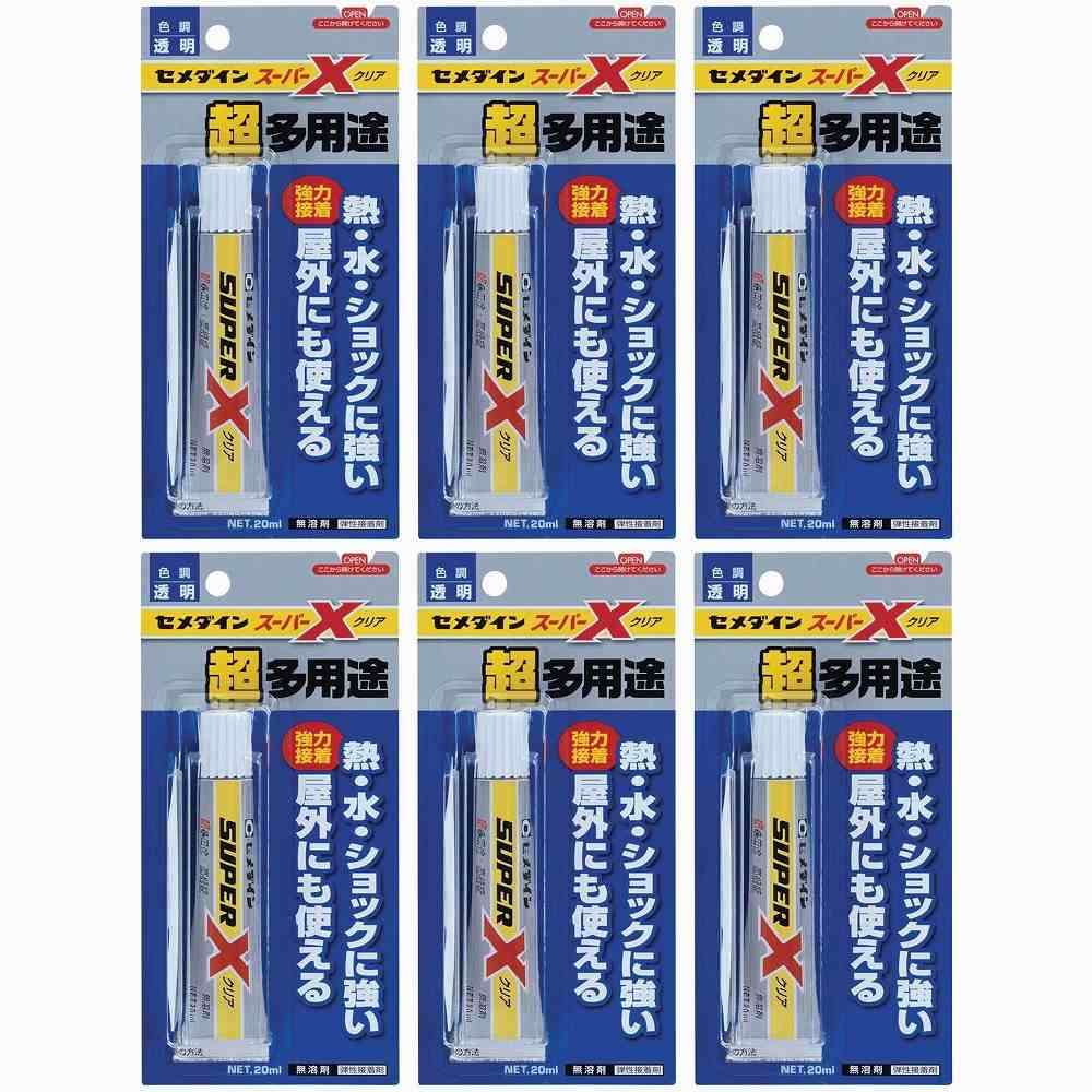 セメダイン - 超多用途接着剤 スーパーX クリア(20ml) - AX-038 特長 ●ショックに強い:接着層がショックを吸収。●ハガレにくい弾性接着剤。●熱・水に強い:屋外にも使え、-40120℃に適応。※水没する用途はNG。●凹凸面にもOK:溶剤を使用しないので肉やせしない接着剤。●垂直面にOK:タレが少なく、軽いものなら仮止め不要。※表札などは仮止めをする。 仕様 ●アクリル変成シリコン樹脂 ご注意 ●用途以外に使用しない。セメダイン - 超多用途接着剤 スーパーX クリア(20ml) - AX-038 特長 ●ショックに強い:接着層がショックを吸収。●ハガレにくい弾性接着剤。●熱・水に強い:屋外にも使え、-40120℃に適応。※水没する用途はNG。●凹凸面にもOK:溶剤を使用しないので肉やせしない接着剤。●垂直面にOK:タレが少なく、軽いものなら仮止め不要。※表札などは仮止めをする。 仕様 ●アクリル変成シリコン樹脂 ご注意 ●用途以外に使用しない。