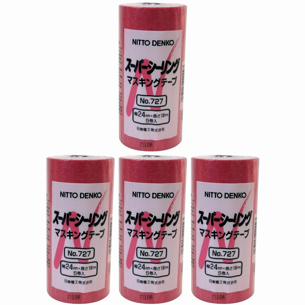 ニトムズ - スーパーシーリングテープ No.727(24mm×18m) 5巻入 特長 ●巻き戻し(展開)が軽く、作業性に優れています。●粗面・凹凸面へのなじみ、接着性に優れています。●ボード・ガラスへの接着性に優れ、のり残りがほとんどありません。●はがす時に切れにくく、プライマーの種類を選びません。 仕様 ●基材：和紙●粘着剤：アクリル系 ご注意 ●用途以外には使用しないで下さい。●目立たない箇所であらかじめ試してからご使用ください。●テープをはがす際はゆっくりとはがしてください。●幼児の手の届くところに置かないでください。●高温多湿、直射日光のあたる所に保管しないでください。●人体に貼らないで下さい。●注意事項を必ずお読み下さい。ニトムズ - スーパーシーリングテープ No.727(24mm×18m) 5巻入 特長 ●巻き戻し(展開)が軽く、作業性に優れています。●粗面・凹凸面へのなじみ、接着性に優れています。●ボード・ガラスへの接着性に優れ、のり残りがほとんどありません。●はがす時に切れにくく、プライマーの種類を選びません。 仕様 ●基材：和紙●粘着剤：アクリル系 ご注意 ●用途以外には使用しないで下さい。●目立たない箇所であらかじめ試してからご使用ください。●テープをはがす際はゆっくりとはがしてください。●幼児の手の届くところに置かないでください。●高温多湿、直射日光のあたる所に保管しないでください。●人体に貼らないで下さい。●注意事項を必ずお読み下さい。