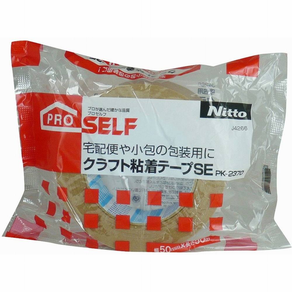 ニトムズ　クラフト粘着テープSE　幅50mm×長さ50mJAN：4904140802660メーカー：（株）ニトムズ / ブランド：ニトムズ / 原産国：日本特長●巻き戻しが軽く粘着剤も強く無溶剤で環境にやさしいです。用途●小荷物、小包の包装用に段ボールの封かんに。仕様●色：茶●幅(mm)：50●長さ(m)：50●厚さ(mm)：0.13●テープカット条件：手で切れる●粘着力(N/10mm)：3.6●引張強度(N/10mm)：46.7●粘着力(N/25mm)：ー●引張強度(N/25mm)：ー●筆記可否：否仕様（詳細）●粘着力：3.6N/10mm●引張強度：46.7N/10mm材質／仕上●基材：クラフト紙●粘着剤：ゴム系