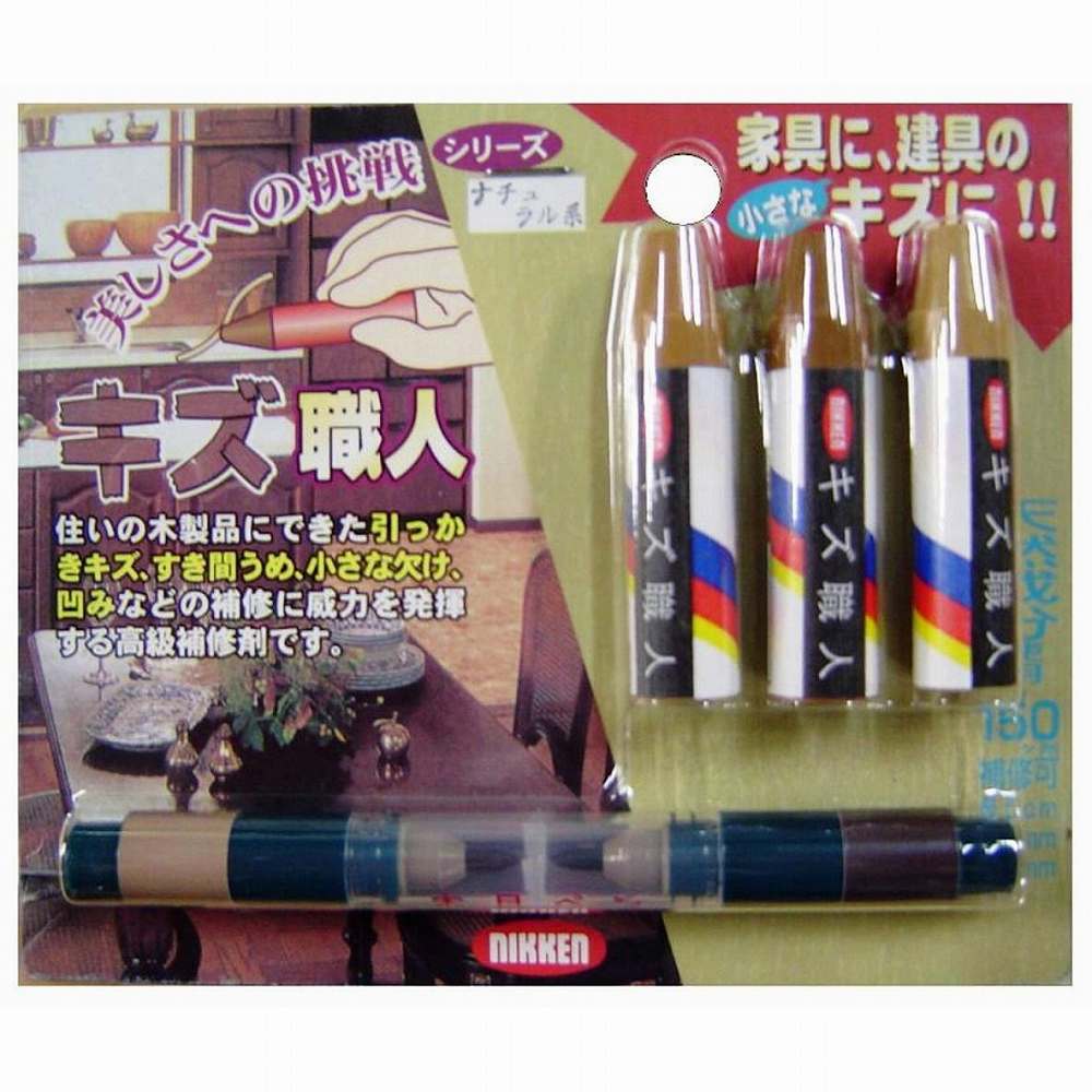 キャンデルデザイン(旧ハウスボックス) - キズ職人(クレヨンタイプ)3本入 ナチュラル 特長 ●家具や建具の小さなキズに。●クレヨンタイプで簡単に補修ができます。●ナチュラル系のキズ職人3本セット。●木目描きや補色に便利な木目ペン付き。 仕様 ●キズ職人成分：パラフィンワックス、顔料●ツインマーカー成分：アルコール、染料、合成樹脂 ご注意 ●直射日光や高温となる場所でのご使用はご遠慮下さい。●使用後は湿気の少ない冷暗所で保管して下さい。●子供の手の届かない所に保管し、いたずらをしないように注意して下さい。●木製品補修用以外には使用しないで下さい。キャンデルデザイン(旧ハウスボックス) - キズ職人(クレヨンタイプ)3本入 ナチュラル 特長 ●家具や建具の小さなキズに。●クレヨンタイプで簡単に補修ができます。●ナチュラル系のキズ職人3本セット。●木目描きや補色に便利な木目ペン付き。 仕様 ●キズ職人成分：パラフィンワックス、顔料●ツインマーカー成分：アルコール、染料、合成樹脂 ご注意 ●直射日光や高温となる場所でのご使用はご遠慮下さい。●使用後は湿気の少ない冷暗所で保管して下さい。●子供の手の届かない所に保管し、いたずらをしないように注意して下さい。●木製品補修用以外には使用しないで下さい。