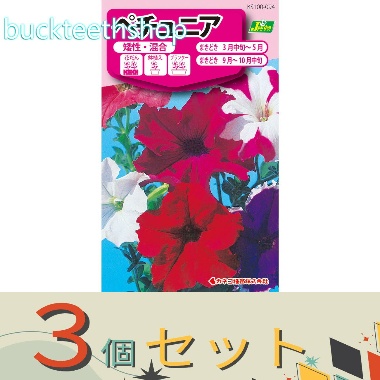 ※3個セット※カネコ種苗　タネ　ペチュニア　矮性・混合