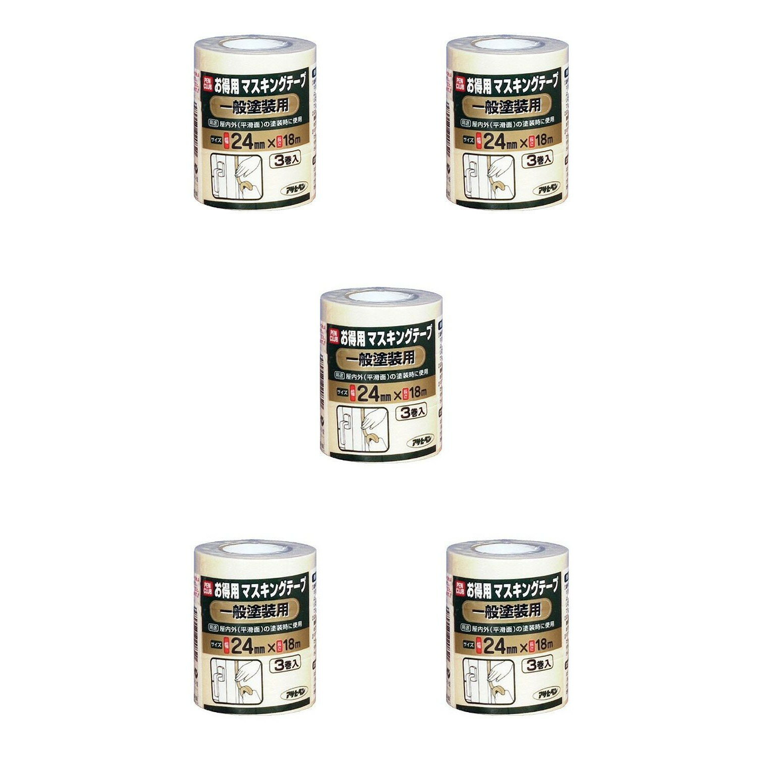 アサヒペン PCお徳用マスキングテープ 24X3巻入り 一般塗装用 5個セット