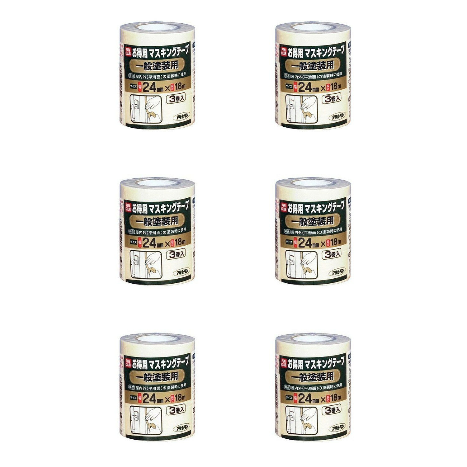 アサヒペン PCお徳用マスキングテープ 24X3巻入り 一般塗装用 6個セット