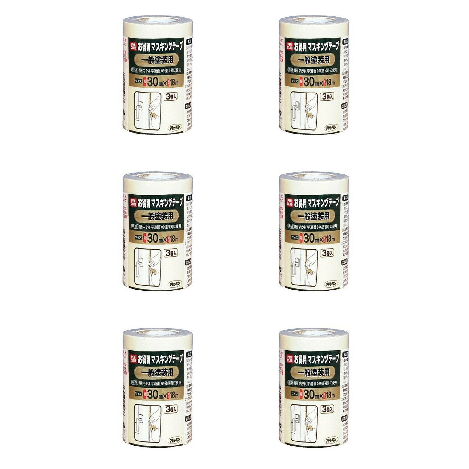 アサヒペン PCお徳用マスキングテープ 30X3巻入り 一般塗装用 6個セット