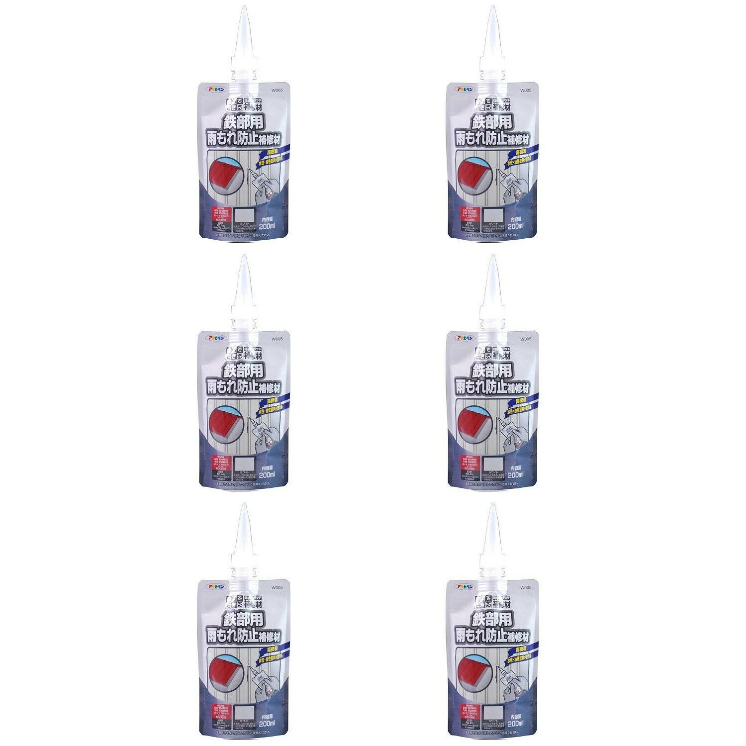 アサヒペン　ワンタッチ鉄部用雨もれ防止補修材　200ML 6個セット