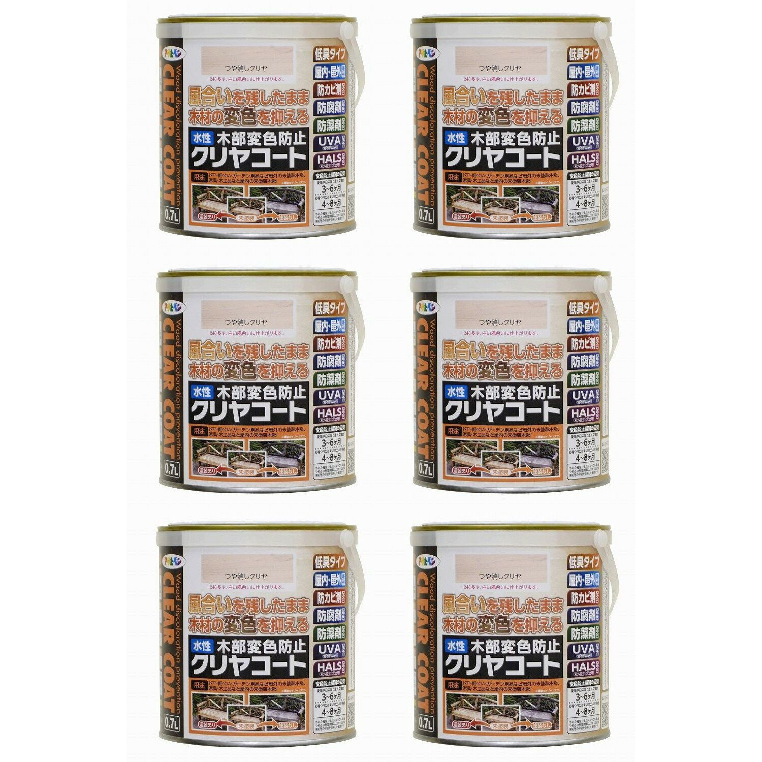 アサヒペン 水性木部変色防止クリヤコート 0.7L ツヤ消しクリヤ 6缶セット