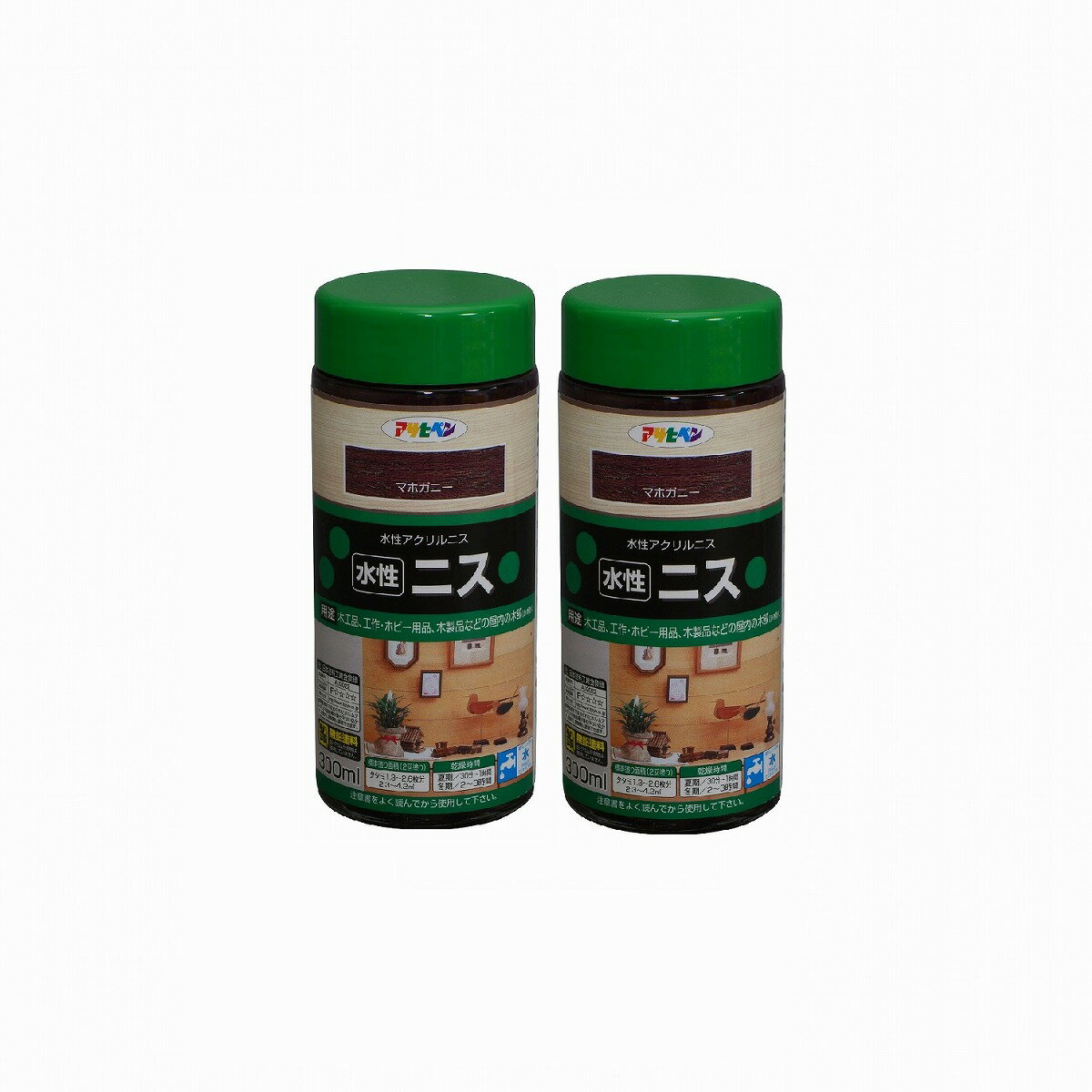 アサヒペン 水性ニス 300ML マホガニー 2缶セット