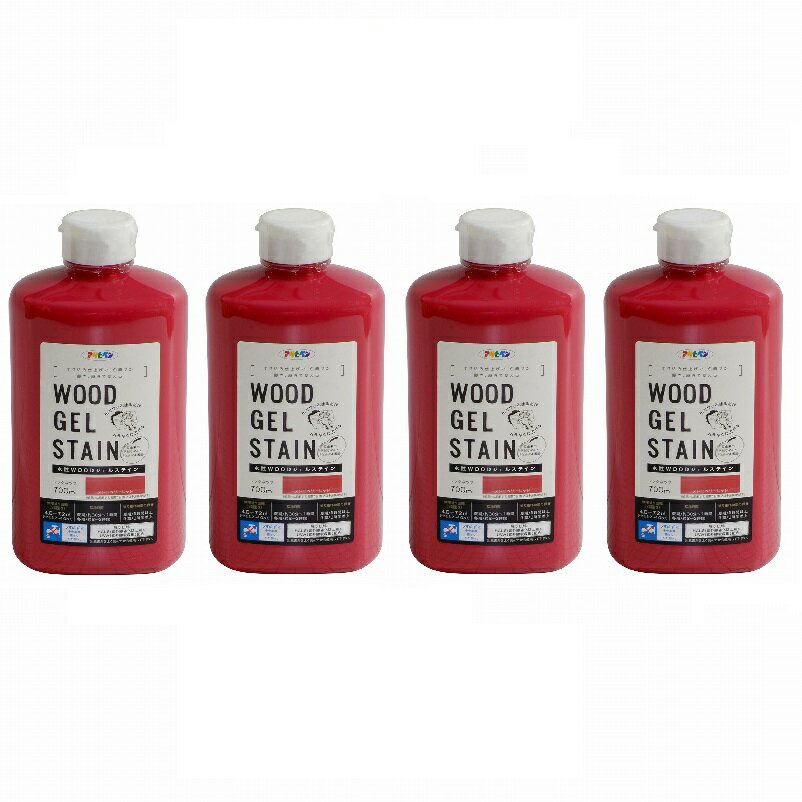 アサヒペン 水性WOODジェルステイン 700ML ストロベリーレッド 4缶セット