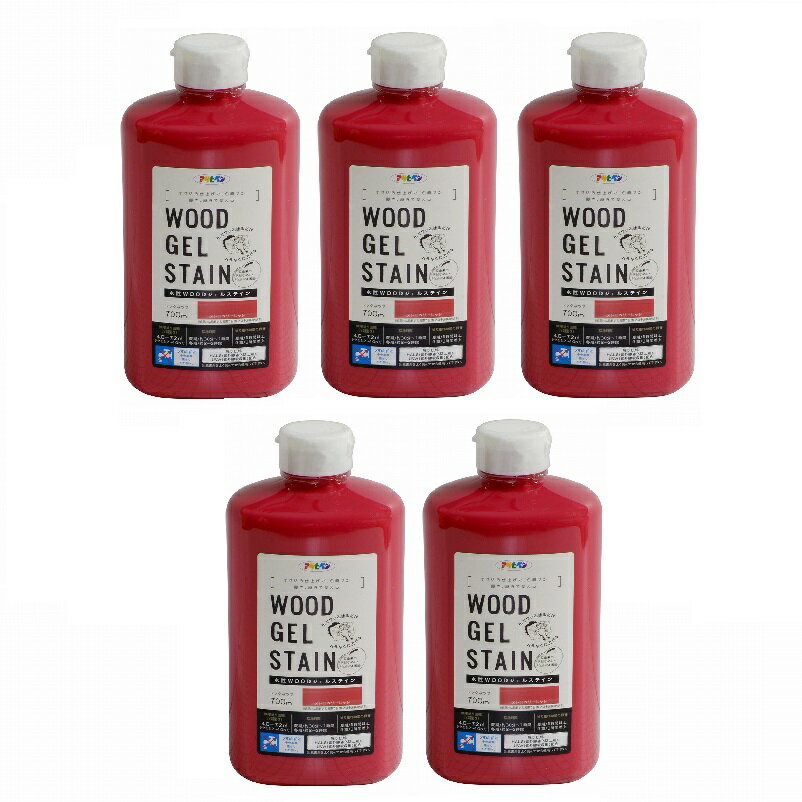 アサヒペン 水性WOODジェルステイン 700ML ストロベリーレッド 5缶セット