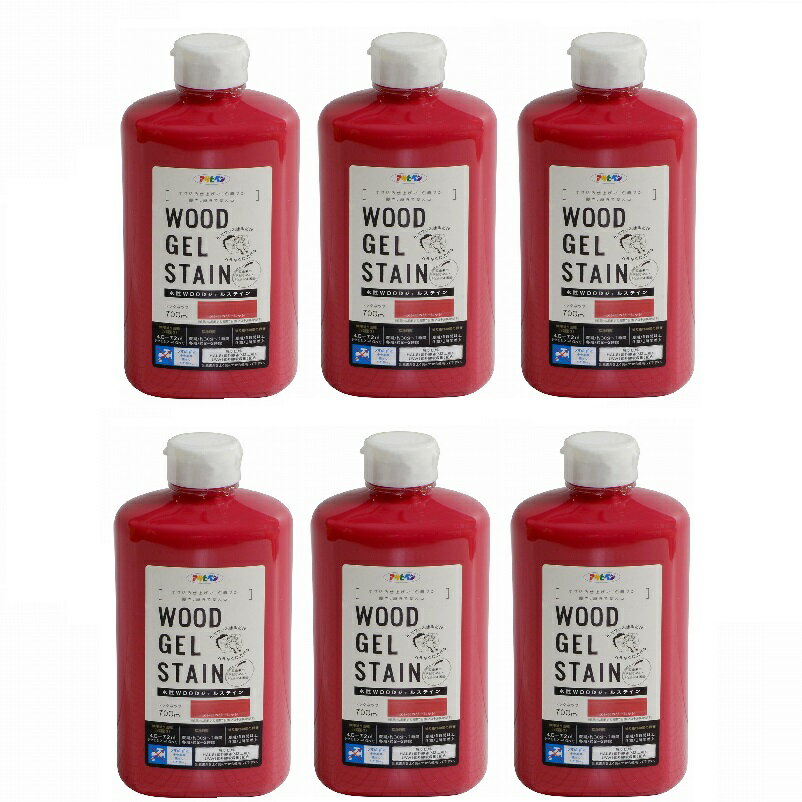 アサヒペン 水性WOODジェルステイン 700ML ストロベリーレッド 6缶セット