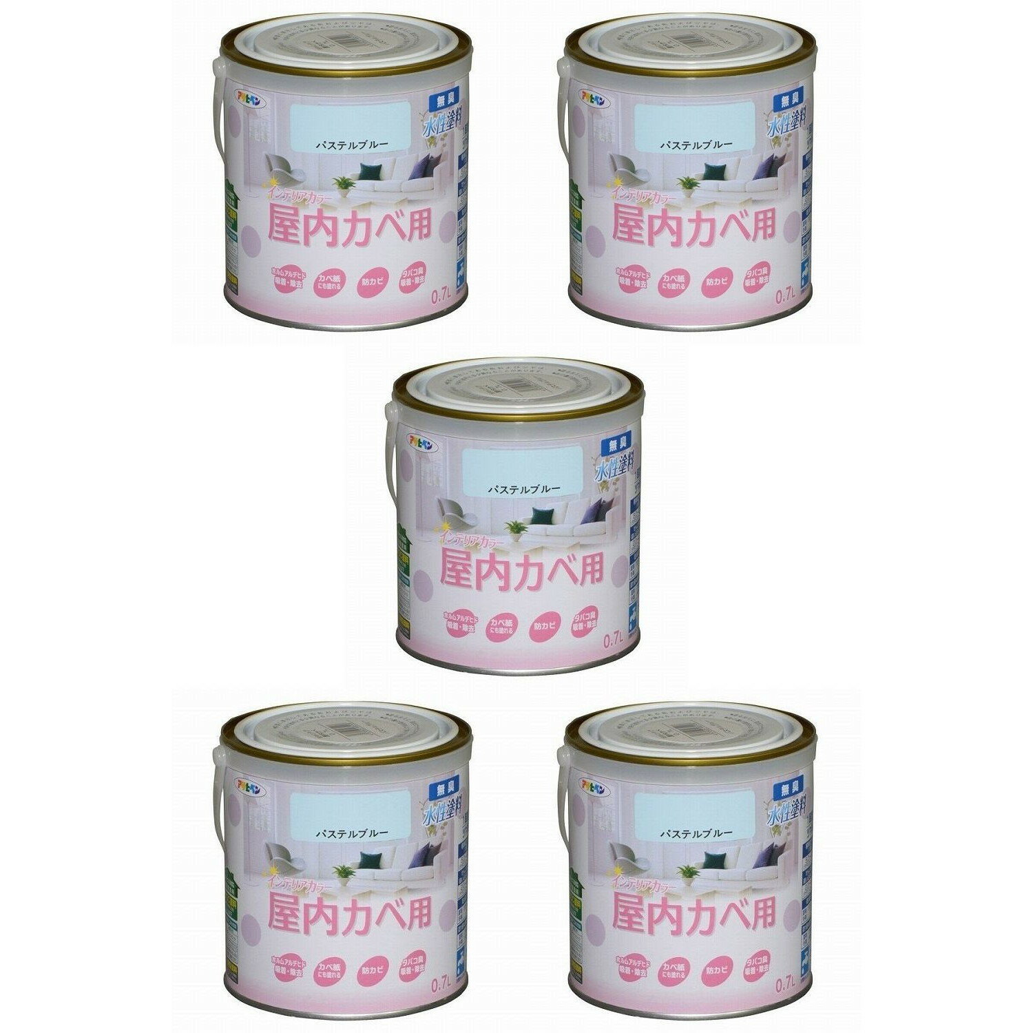 Coating, Repair, Various Materials - アサヒペン NEW水性インテリアカラー屋内カベ 0．7L パステルブルー【壁紙の上からそのまま塗れる】 5缶セット