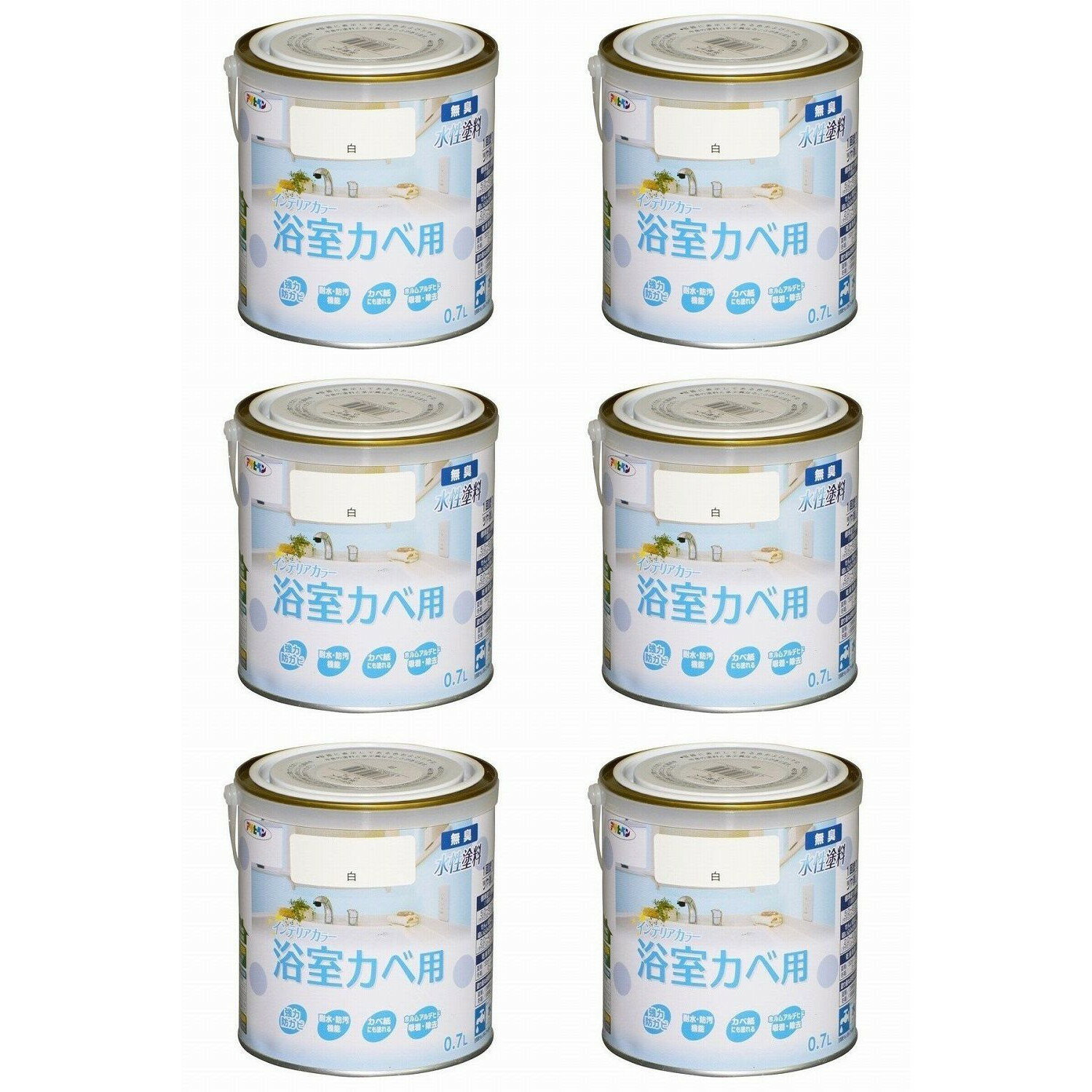 ◆カベ紙の上に直接塗れる塗料◆特長◆【屋内カベ用】 ●塗料に含まれるVOC（揮発性有機化合物）は0.1%以下であり、シックハウスの原因とされるホルムアルデヒドを吸着・除去する環境保護塗料です。 ●カベ紙・ビニールカベ紙の上にも塗ることができます。 ●防カビ剤を配合、カビの発生を防ぎます。 ●手あか・マジック・クレヨンなどの汚れが落とせます。 ●いやな臭いのしない無臭タイプで、1回塗りで仕上がります。 【和室カベ用】 ●塗料に含まれるVOC（揮発性有機化合物）は0.1%以下であり、シックハウスの原因とされるホルムアルデヒドを吸着・除去する環境保護塗料です。 ●せんい壁・砂壁・カベ紙・ビニールカベ紙の上にも塗ることができます。 ●防カビ剤を配合、カビの発生を防ぎます。 ●手あか・マジック・クレヨンなどの汚れが落とせます。 ●いやな臭いのしない無臭タイプで、1回塗りで仕上がります。 【浴室カベ用】 ●防カビ性を増強。浴室やキッチンの壁や天井に最適です。 ●手あか・マジック・クレヨンなどの汚れが落とせます。 ●カベ紙・ビニールカベ紙の上にも塗ることができます。 ●塗料に含まれるVOC（揮発性有機化合物）は0.1%以下であり、シックハウスの原因とされるホルムアルデヒドを吸着・除去する環境保護塗料です。 ●いやな臭いのしない無臭タイプで、1回塗りで仕上がります。 ◆使用用途◆【屋内カベ用】 ●リビング、寝室、子供部屋などの室内壁や天井（カベ紙・ビニールカベ紙）、窓枠などの木部 ●和室壁や天井（しっくい・京壁・土壁・砂壁・せんい壁・コンクリート・モルタル） ●浴室、キッチン、洗面所、トイレなどの壁や天井 【和室カベ用】 ●和室壁や天井（しっくい・京壁・土壁・砂壁・せんい壁・コンクリート・モルタル） ●リビング、寝室、子供部屋などの室内壁や天井（カベ紙・ビニールカベ紙）、窓枠などの木部 ●浴室、キッチン、洗面所、トイレなどの壁や天井 【浴室カベ用】 ●浴室、キッチン、洗面所、トイレなどの壁や天井 ●リビング、寝室、子供部屋などの室内壁や天井（カベ紙・ビニールカベ紙）、窓枠などの木部 ●和室壁や天井（しっくい・京壁・土壁・砂壁・せんい壁・コンクリート・モルタル） ◆注意◆適さないところ： 布カベ紙・オレフィン系カベ紙・ユニットバス・浴槽・絶えず水がかかったり、水につかるところ・いつも湿っているところ・床面。カウンター・机・椅子などの家具。◆うすめ方◆塗りにくいときは水(5%以内)でうすめて下さい。◆乾燥時間◆夏期/30分〜1時間 冬期/2〜3時間 ●塗り重ね時間の目安 夏期/2時間以上 冬期/6時間以上 ◆標準塗り面積◆●1回塗り 0.7L：5〜6m 2 1.6L：11〜14m 2 5L：36〜43m 2 ●吸い込みの多い面 0.7L：2〜4m 2 1.6L：5〜9m 2 5L：14〜29m 2【浴室カベ用】 ●防カビ性を増強。浴室やキッチンの壁や天井に最適です。 ●手あか・マジック・クレヨンなどの汚れが落とせます。 ●カベ紙・ビニールカベ紙の上にも塗ることができます。 ●塗料に含まれるVOC（揮発性有機化合物）は0.1%以下であり、シックハウスの原因とされるホルムアルデヒドを吸着・除去する環境保護塗料です。 ●いやな臭いのしない無臭タイプで、1回塗りで仕上がります。 ●リビング、寝室、子供部屋などの室内壁や天井（カベ紙・ビニールカベ紙）、窓枠などの木部 ●和室壁や天井（しっくい・京壁・土壁・砂壁・せんい壁・コンクリート・モルタル） ●浴室、キッチン、洗面所、トイレなどの壁や天井 注意適さないところ： 布カベ紙・オレフィン系カベ紙・ユニットバス・浴槽・絶えず水がかかったり、水につかるところ・いつも湿っているところ・床面。カウンター・机・椅子などの家具。