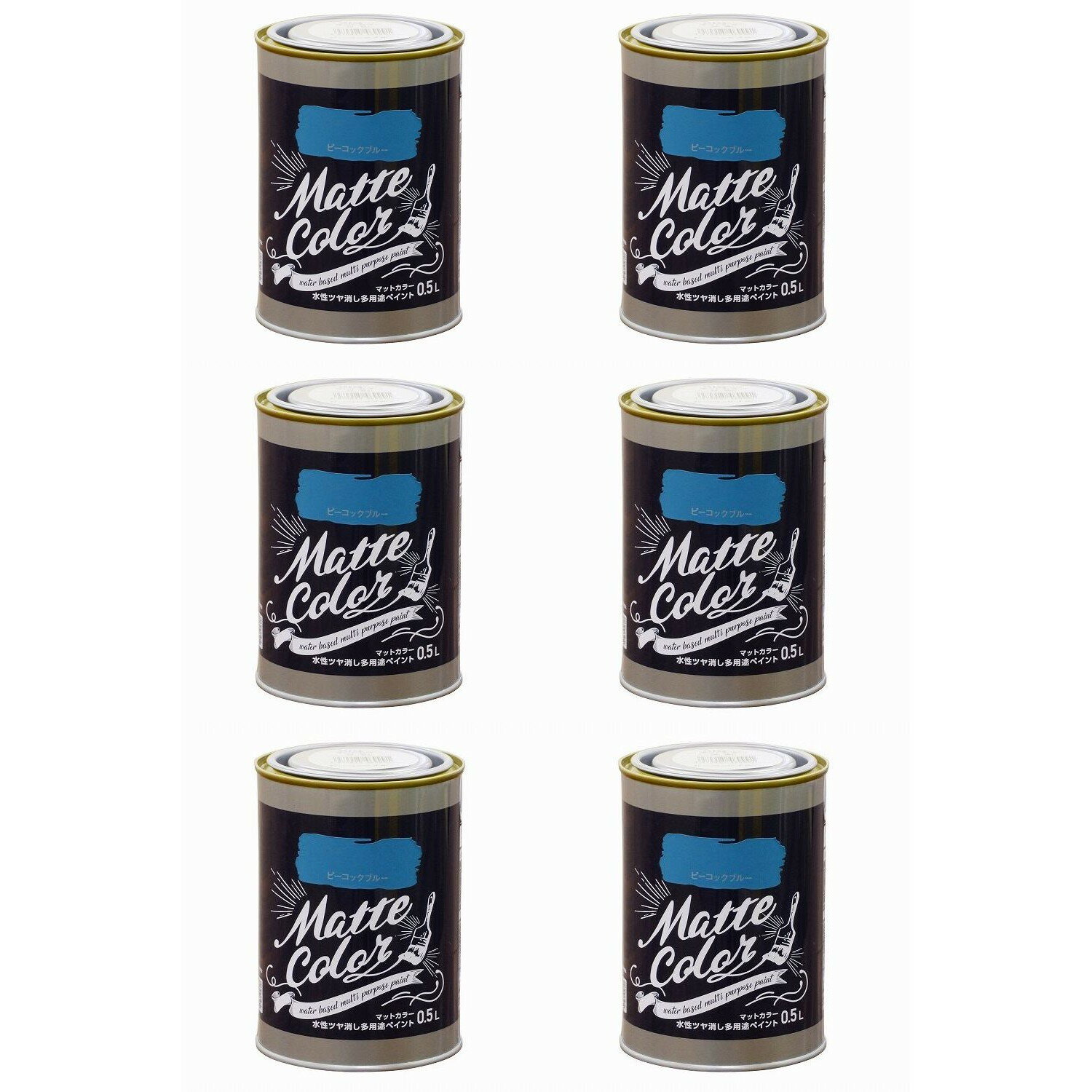 アサヒペン 水性多用途ペイントマットカラー 0．5L ピーコックブルー 6缶セット