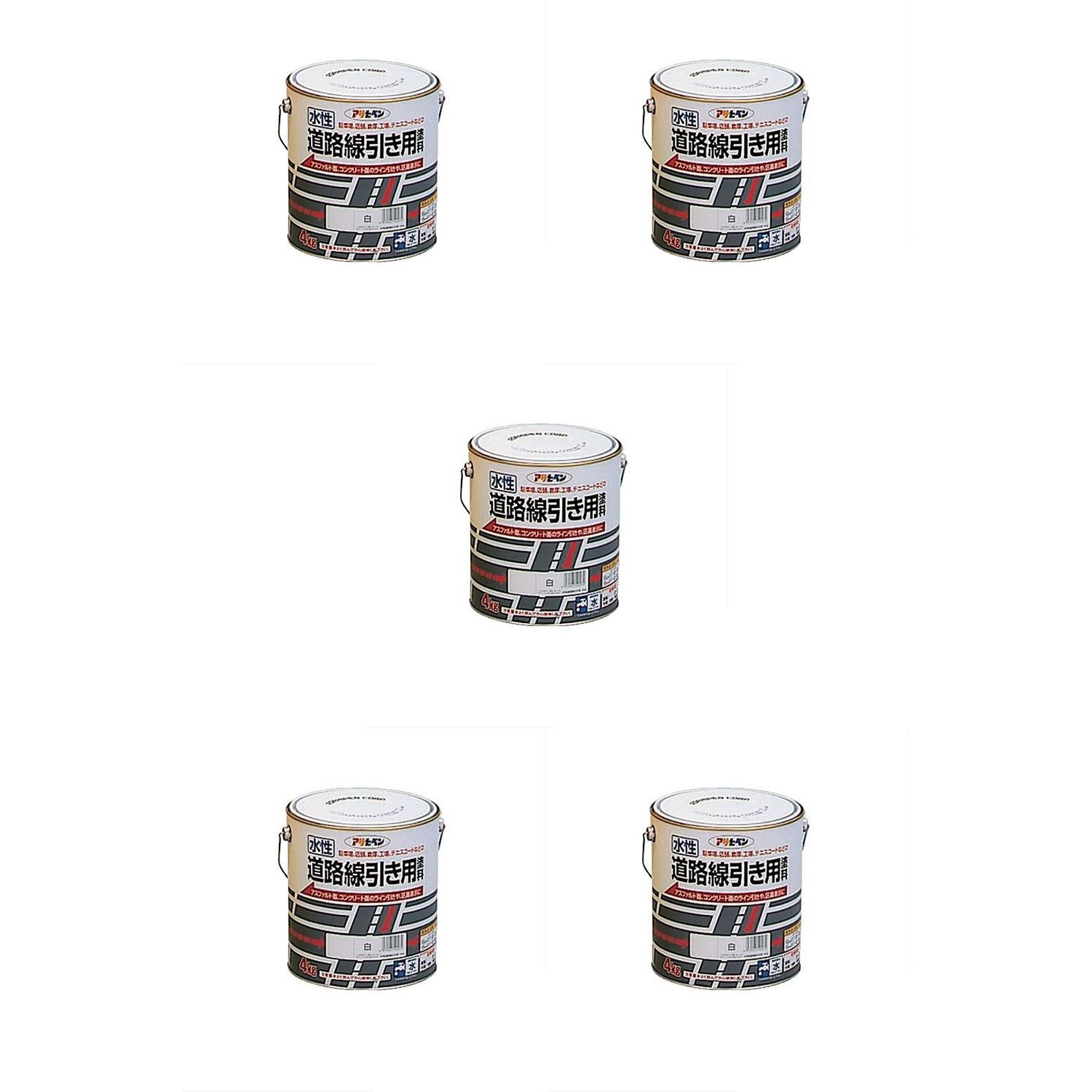 アサヒペン 水性道路線引き用塗料 4KG 白 5缶セット