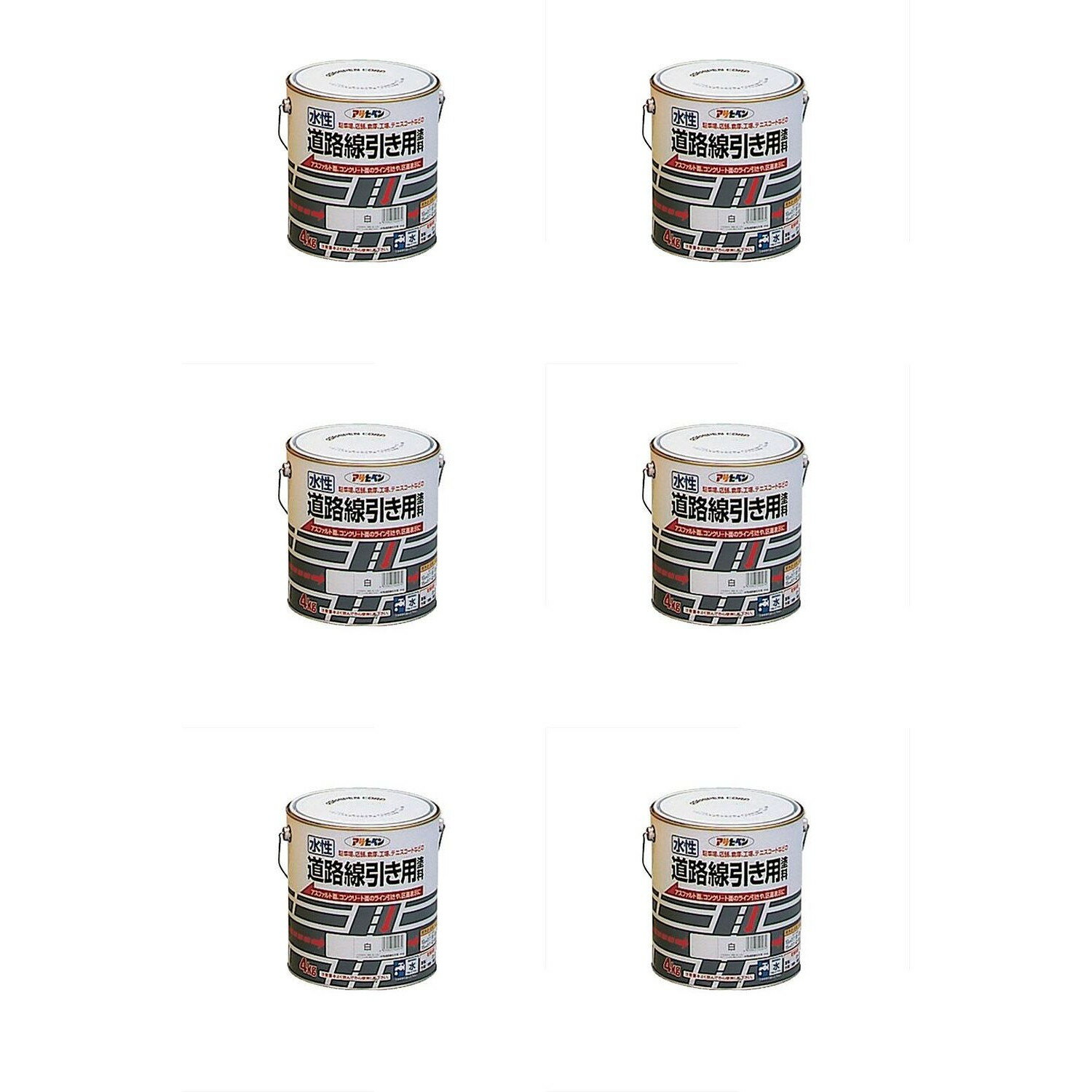 アサヒペン 水性道路線引き用塗料 4KG 白 6缶セット