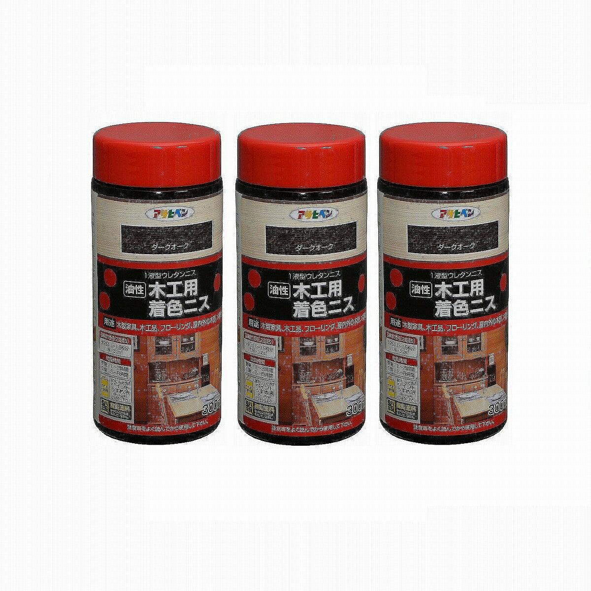 アサヒペン 木工用着色ニス 300ML ダークオーク 3缶セット 1