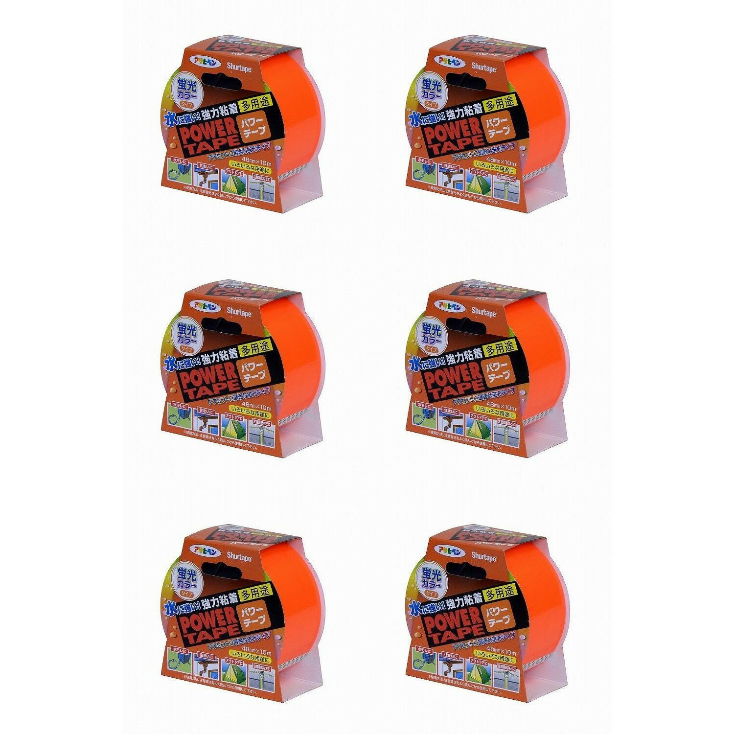アサヒペン　パワー　カラーテープ　48mm×10m　T106蛍光オレンジ 6個セット