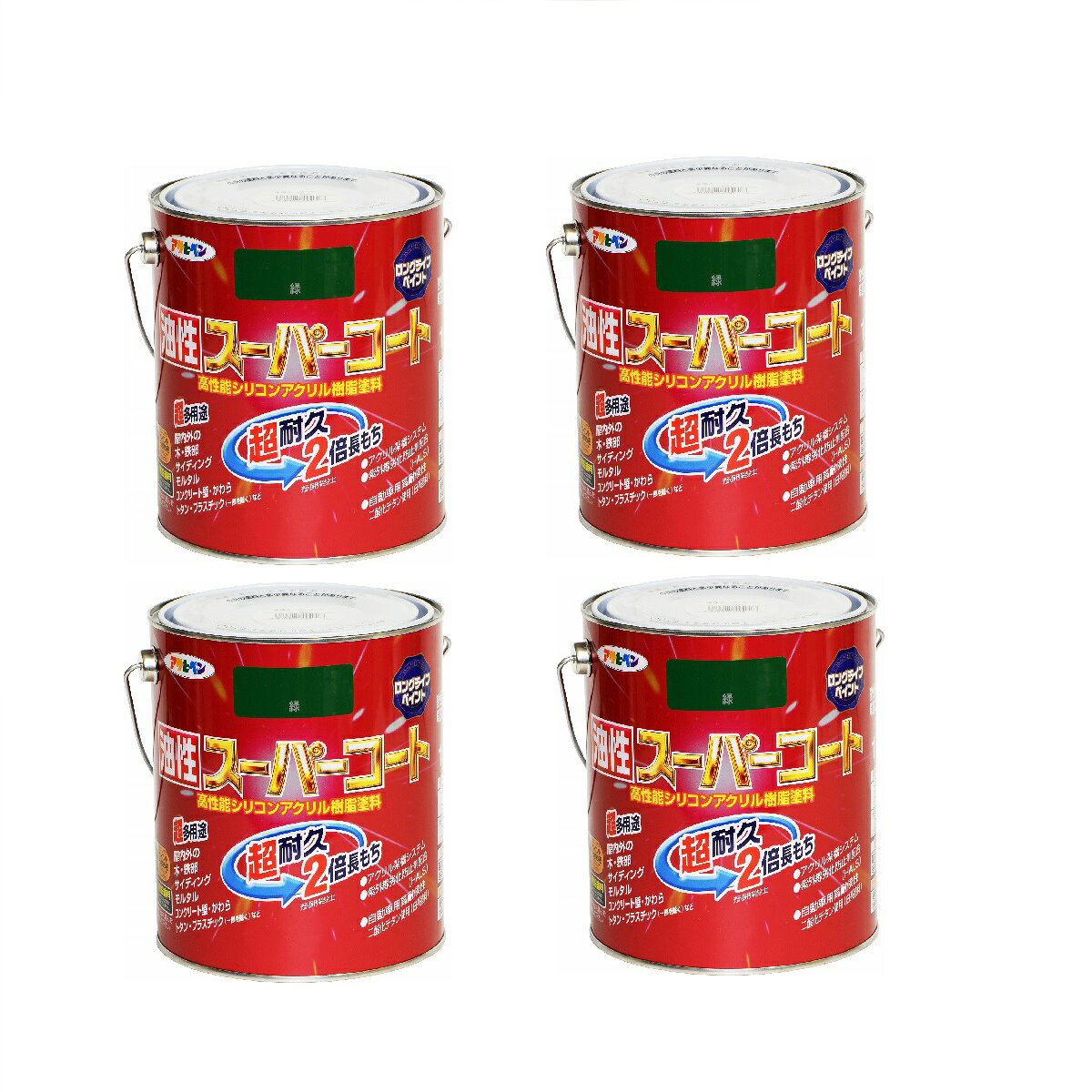 アサヒペン 油性スーパーコート 1．6L 緑 4缶セット