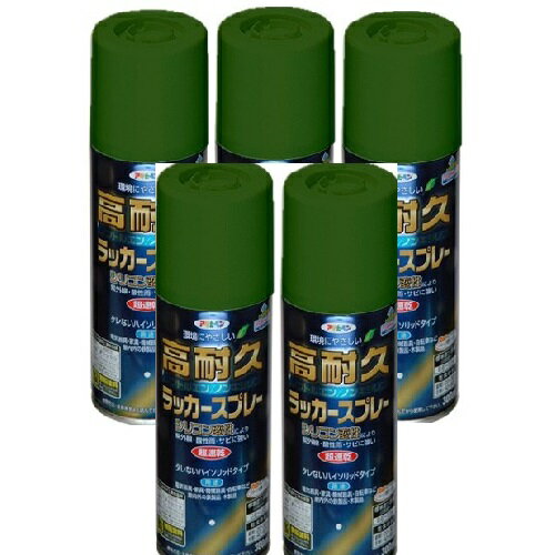 アサヒペン 高耐久ラッカースプレー 300ML ローングリーン 5缶セット