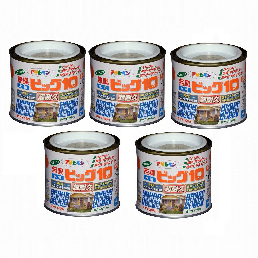 ◆水性多用途塗料 強力フッ素パワーで汚れに強い！◆特長◆●特殊フッ素樹脂、反応硬化型シリコン変性アクリル樹脂、紫外線劣化防止剤（HALS）の相乗効果により、汚れにくく、耐久性が格段にすぐれた高性能塗料です。 ●白系塗料には自動車用塗料にも使用されている高性能二酸化チタンを使用しています。 ●いやな臭いのしない無臭タイプで、1回塗りで仕上がります。 ●サビドメ剤、防カビ剤を配合していますので、サビやカビの発生を防ぎます。 ●厚塗りしてもタレにくく、たいへん塗りやすい塗料です。◆ポイント◆大変塗りやすく、ソフトなツヤに仕上がり、耐久性に優れた屋内外兼用の水性シリコンアクリル樹脂塗料 フッ素樹脂配合 紫外線劣化防止剤配合 サビドメ剤配合 カビドメ剤配合◆使用用途◆●ドア・雨戸・羽目板・板べい・ガーデン用品など屋内外の木部や家具・木工品などの木製品。 ●フェンス・門扉・鉄柵・看板・おもちゃなどの鉄部、鉄製品。 ●コンクリート・ブロック・各種サイディングなどの外壁やへい。 ●浴室・台所・居間などのしっくい・モルタル・コンクリート壁・板壁。 ●発泡スチロール・アクリル・硬質塩ビのプラスチック面。◆注意◆カベ紙、布カベ紙・ユニットバス・浴槽・絶えず水がかかったり水につかるところや、いつも湿っているところ、また床面、テーブル・カウンターの天面には適しません。◆うすめ方◆塗料の粘度が高くて塗りにくい時は、水で少し(5%以内)うすめます。◆乾燥時間◆夏期／30分〜1時間 冬期／2〜3時間◆標準塗り面積◆【1回塗り】 1/5L 1.4〜1.9m 2 0.7L 5.0〜6.6m 2 1.6L 11〜15m 2 5L 36〜47m 2 10L 71〜94m 2特長 ●特殊フッ素樹脂、反応硬化型シリコン変性アクリル樹脂、紫外線劣化防止剤（HALS）の相乗効果により、汚れにくく、耐久性が格段にすぐれた高性能塗料です。 ●白系塗料には自動車用塗料にも使用されている高性能二酸化チタンを使用しています。 ●いやな臭いのしない無臭タイプで、1回塗りで仕上がります。 ●サビドメ剤、防カビ剤を配合していますので、サビやカビの発生を防ぎます。 ●厚塗りしてもタレにくく、たいへん塗りやすい塗料です。 用途 ●ドア・雨戸・羽目板・板べい・ガーデン用品など屋内外の木部や家具・木工品などの木製品。 ●フェンス・門扉・鉄柵・看板・おもちゃなどの鉄部、鉄製品。 ●コンクリート・ブロック・各種サイディングなどの外壁やへい。 ●浴室・台所・居間などのしっくい・モルタル・コンクリート壁・板壁。 ●発泡スチロール・アクリル・硬質塩ビのプラスチック面。 注意 カベ紙、布カベ紙・ユニットバス・浴槽・絶えず水がかかったり水につかるところや、いつも湿っているところ、また床面、テーブル・カウンターの天面には適しません。