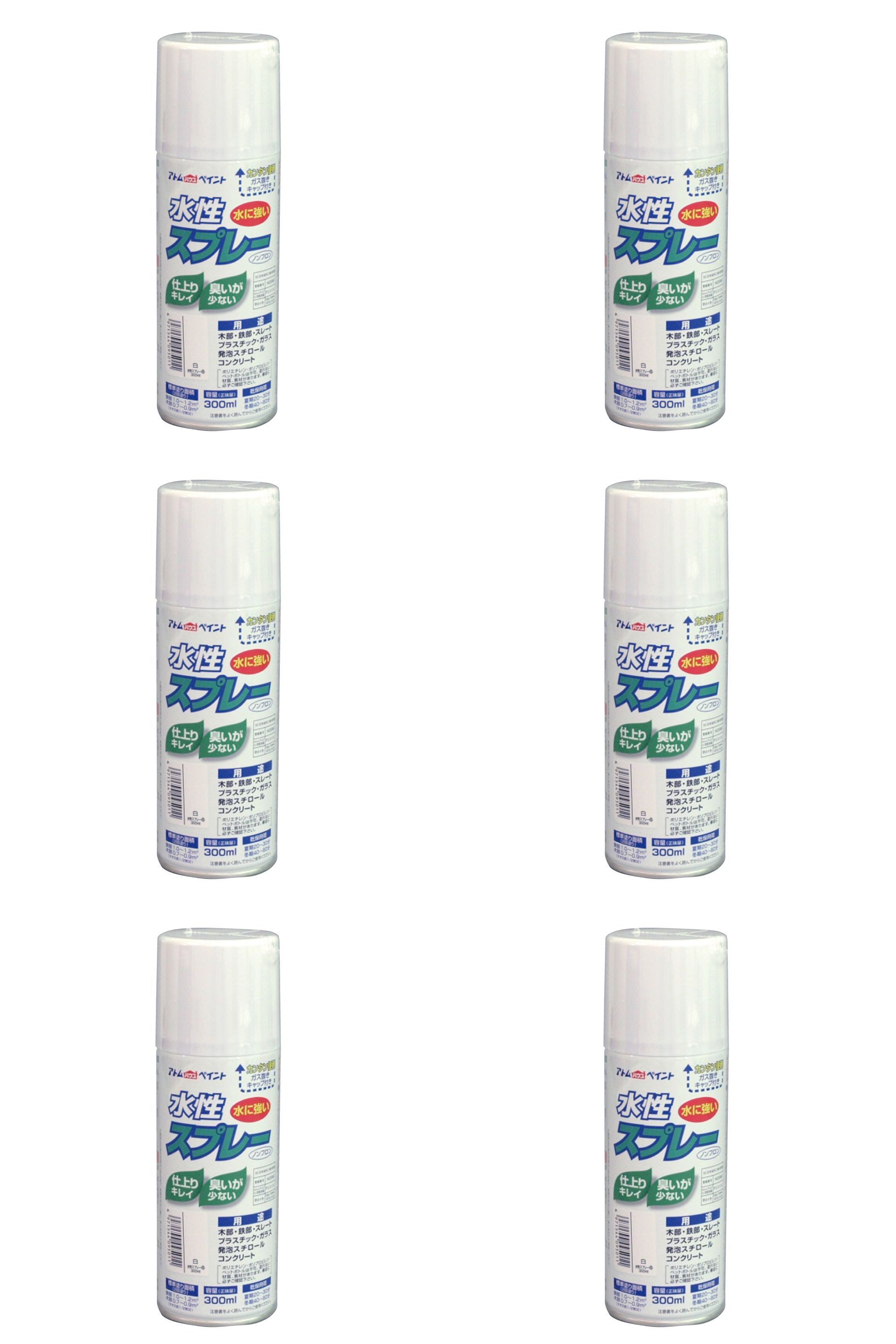 アトムハウスペイント 水性スプレー 300ML ホワイト 6缶セット