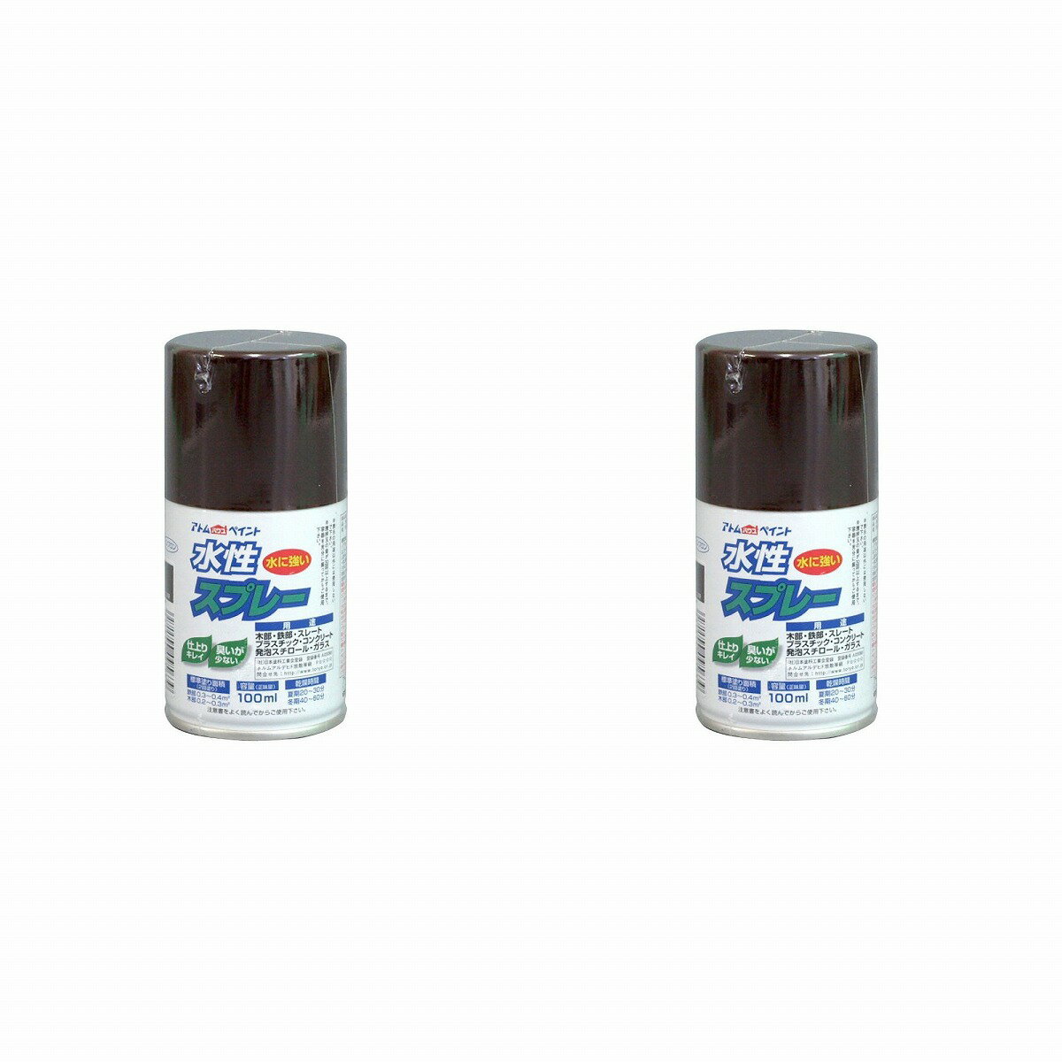※色見本はご使用端末により若干の誤差がございますので、ご注意ください。 【特長】 ・鮮やかな光沢（つや消し色は除く）で速乾性。臭いも少なく扱いやすい。 ・霧が細かいのでタレにくく、誰でも綺麗に吹けます。 ・発泡スチロールや段ボール（はっ水加工部は除く）にも塗装ができますので、学園祭や文化祭、体育祭などのイベントにも最適です。 ・乾くと水にも落ちることなく、長期間美しいツヤと色合いを維持します。 【属性・仕上がり感・塗り回数】 ・水性つやあり/2回塗り 【用途】 ・鉄部、木部、コンクリート、プラスティック、ガラス、スレート、段ボール、発泡スチロール等 【塗り面積】 ・100ML : 0.2〜0.4m2 タタミ枚数換算　約1/5枚 ・300ML : 0.7〜1.2m2 タタミ枚数換算　約1/2枚 【表面乾燥時間】 ・乾燥時間：夏期　20〜30分、冬期　40〜60分 【使用上の注意】 ・プラスティックは、アクリル、硬質塩ビ、ABSに限ります。 ・換気の良い場所（屋外）で塗装してください。 ・まわりの車や建物等に飛び散らないよう注意してください。0