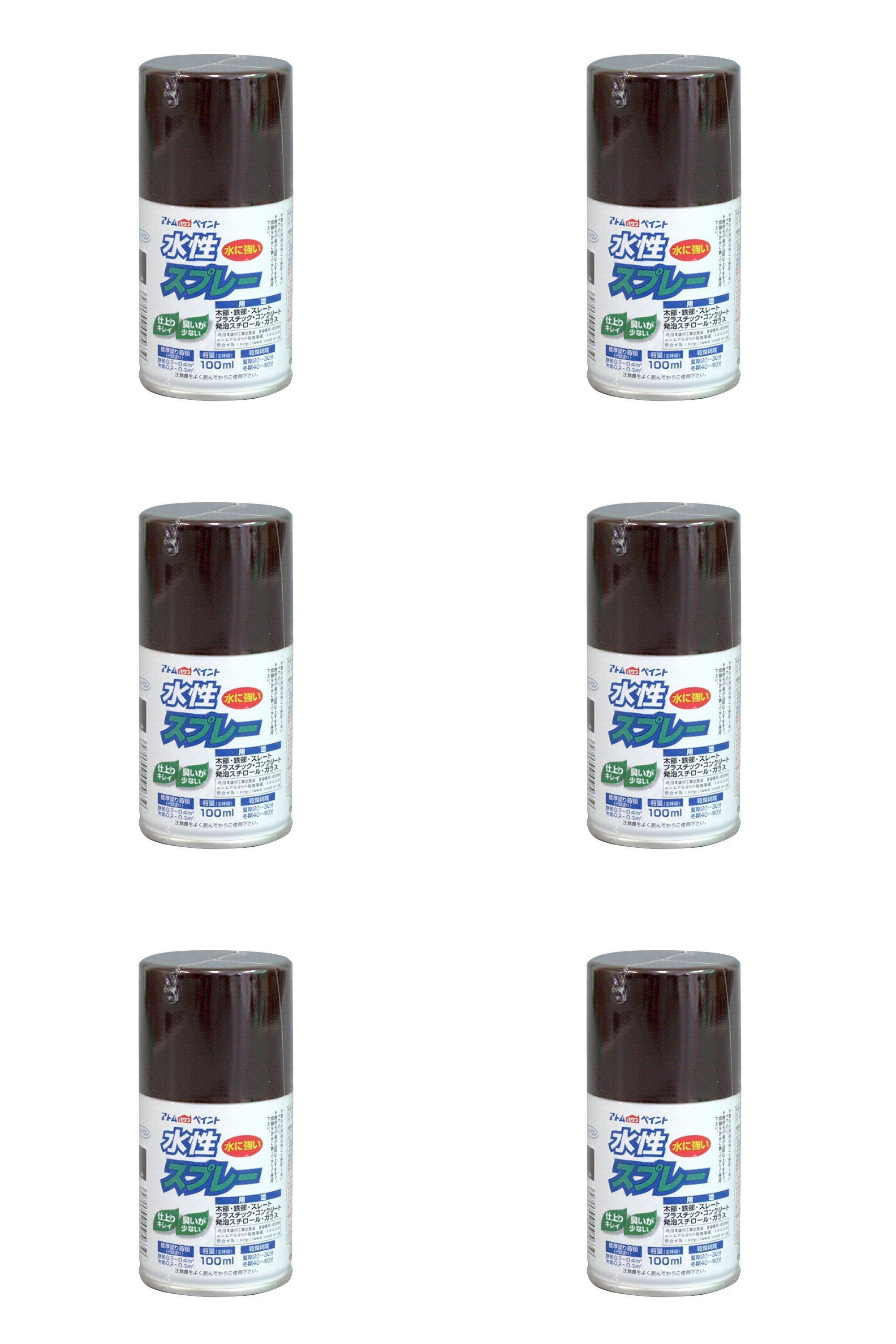 アトムハウスペイント 水性スプレー 100ML こげ茶 6缶セット