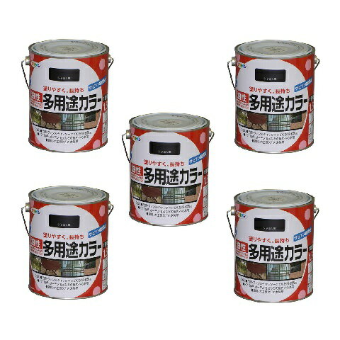 アサヒペン 油性多用途カラー 1．6L ツヤ消し黒 5缶セット
