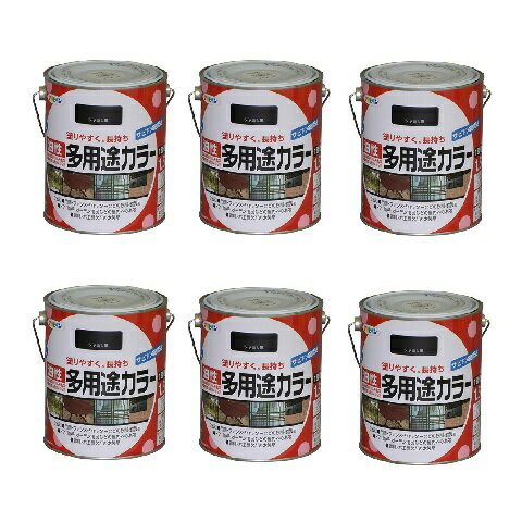 アサヒペン 油性多用途カラー 1．6L ツヤ消し黒 6缶セット