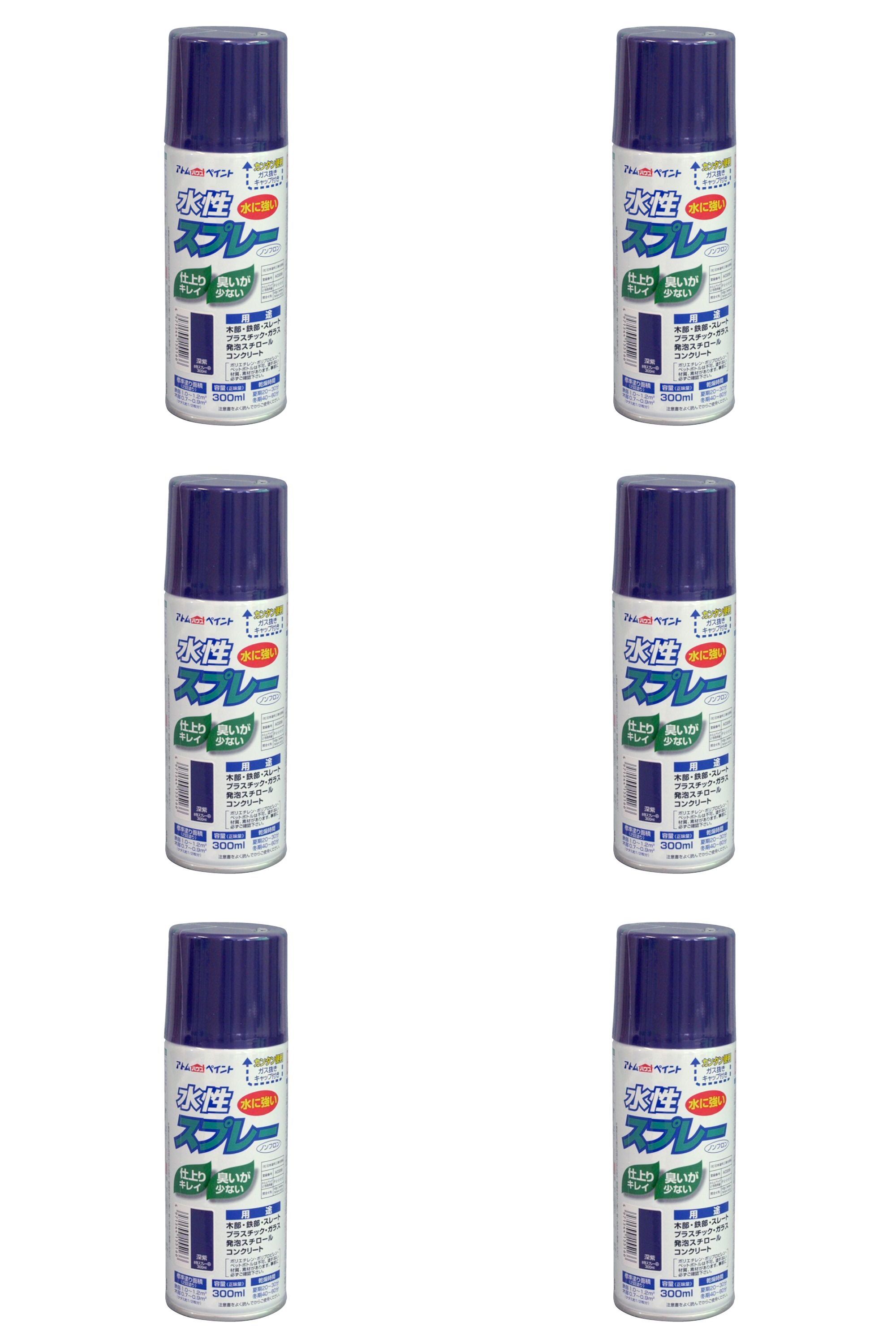 ※色見本はご使用端末により若干の誤差がございますので、ご注意ください。 【特長】 ・鮮やかな光沢（つや消し色は除く）で速乾性。臭いも少なく扱いやすい。 ・霧が細かいのでタレにくく、誰でも綺麗に吹けます。 ・発泡スチロールや段ボール（はっ水加工部は除く）にも塗装ができますので、学園祭や文化祭、体育祭などのイベントにも最適です。 ・乾くと水にも落ちることなく、長期間美しいツヤと色合いを維持します。 【属性・仕上がり感・塗り回数】 ・水性つやあり/2回塗り 【用途】 ・鉄部、木部、コンクリート、プラスティック、ガラス、スレート、段ボール、発泡スチロール等 【塗り面積】 ・100ML : 0.2〜0.4m2 タタミ枚数換算　約1/5枚 ・300ML : 0.7〜1.2m2 タタミ枚数換算　約1/2枚 【表面乾燥時間】 ・乾燥時間：夏期　20〜30分、冬期　40〜60分 【使用上の注意】 ・プラスティックは、アクリル、硬質塩ビ、ABSに限ります。 ・換気の良い場所（屋外）で塗装してください。 ・まわりの車や建物等に飛び散らないよう注意してください。0