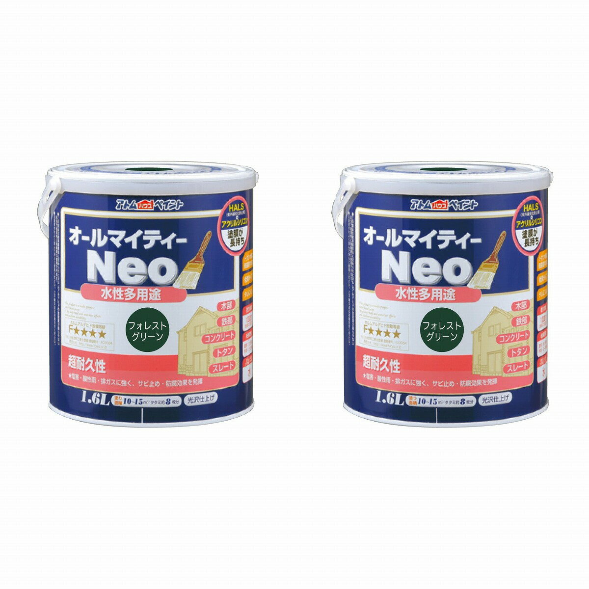 ※色見本はご使用端末により若干の誤差がございますので、ご注意ください。 【特長】 ・長期耐候を実現するアクリルシリコン樹脂とHALS（紫外線劣化防止剤）配合で、さらに色・ツヤが持続します。 ・カラーやサイズのバリエーションも豊富で学園祭や体育祭、文化祭をはじめ本格的な建築用途まで幅広い用途、幅広いお客様から支持されている塗料です。 ・別売りの「アトム　つや調整剤」を使用することで、オールマイティーネオのつやを調整することができます。 【属性・仕上がり感・塗り回数】 ・水性つやあり仕上げ/1回塗り（薄く2回塗りを推奨） 【用途】 ・（コンクリート）　モルタル、ブロック、外かべ等 ・（スレート）　スレート屋根、スレート瓦 ・（トタン（屋根除く））　トタン板、下見トタン 【塗り面積】 ・ 84ML : 0.8m2 (タタミ枚数換算 約 0.5枚) ・200ML : 2m2 (タタミ枚数換算 約 1.3枚) ・ 0.7L : 5 〜 7m2 (タタミ枚数換算 約 4枚) ・ 1.6L : 10 〜 15m2 (タタミ枚数換算 約 8枚) ・ 3L : 19 〜 28m2 (タタミ枚数換算 約 14枚) ・ 7L : 50 〜 70m2 (タタミ枚数換算　約 35〜45枚) ・ 14L :100〜140m2 (タタミ枚数換算　約 70〜90枚) 【表面乾燥時間】 ・夏期　約1時間、冬期　2〜3時間 ※気温23度、湿度50%時の場合。 【うすめ液/刷毛洗い】 ・通常/不要、濃い時/水 ・ハケ洗い：水 【使用上の注意】・鉄部の塗装は錆が激しい場合、さび止め塗料を塗ってからの上塗りをお奨めします。 ・冬季は乾燥不良を避けるため、日中に塗装が終了するように作業してください。 結露等により、剥がれの原因となります。0
